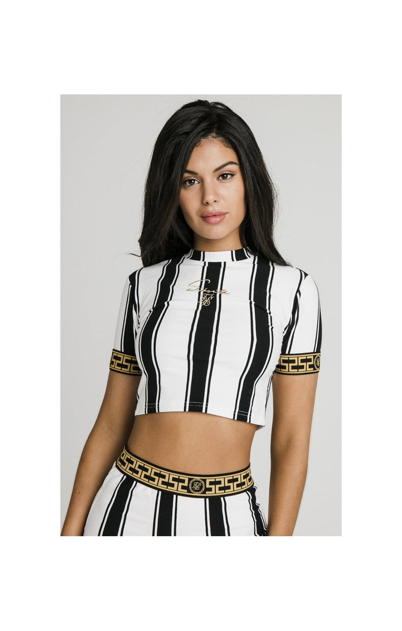 SikSilk Athena Stripe Box Fit Crop Tee - Black & White