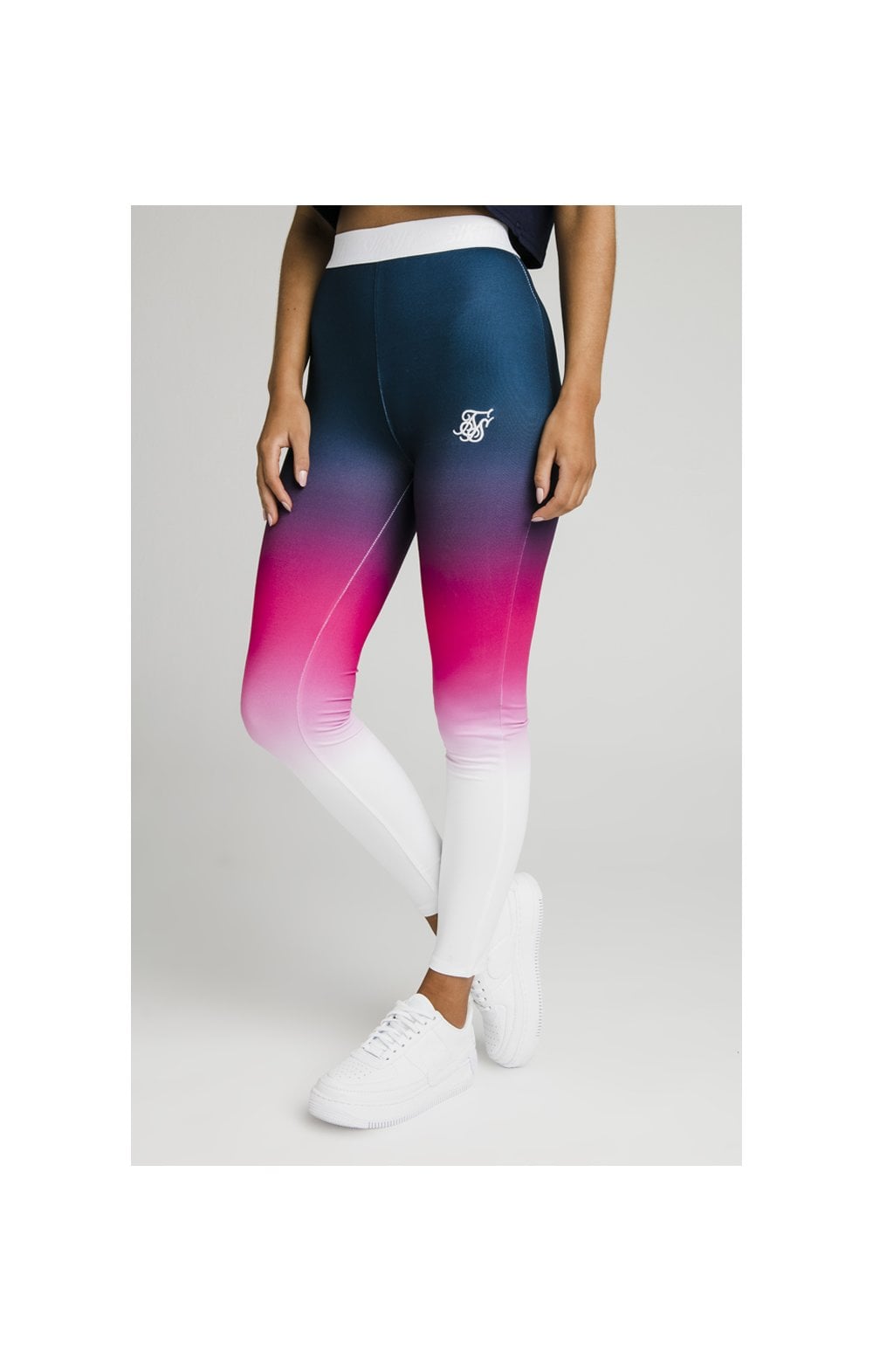 SikSilk Fade Tape Leggings - Navy,Pink & White