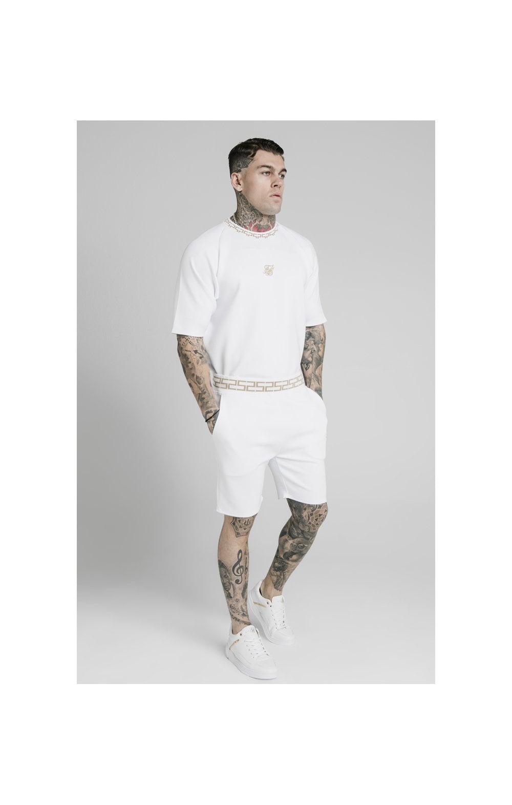 Load image into Gallery viewer, SikSilk Chain Rib Relaxed Shorts - White (4)