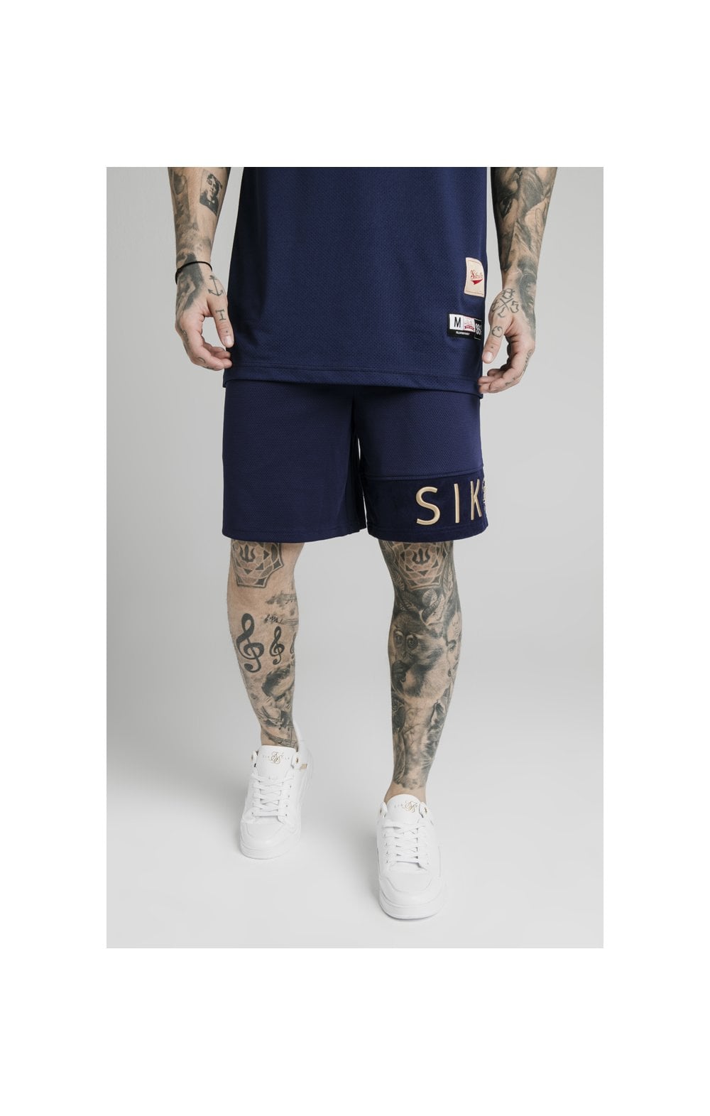 SikSilk Eyelet Panel Relaxed Fit Shorts - Navy Eclipse (1)