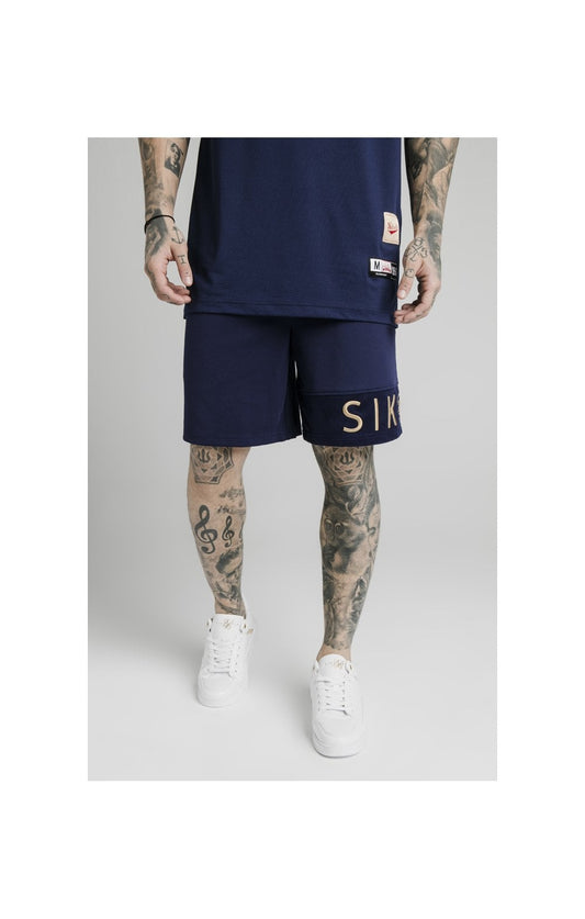 SikSilk Eyelet Panel Relaxed Fit Shorts - Navy Eclipse