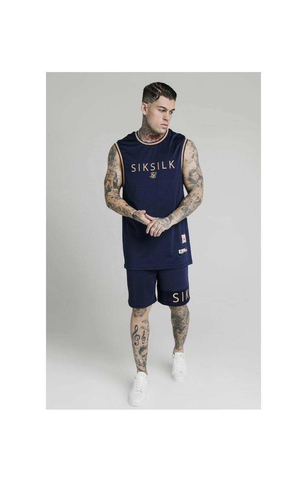SikSilk Eyelet Panel Relaxed Fit Shorts - Navy Eclipse (4)