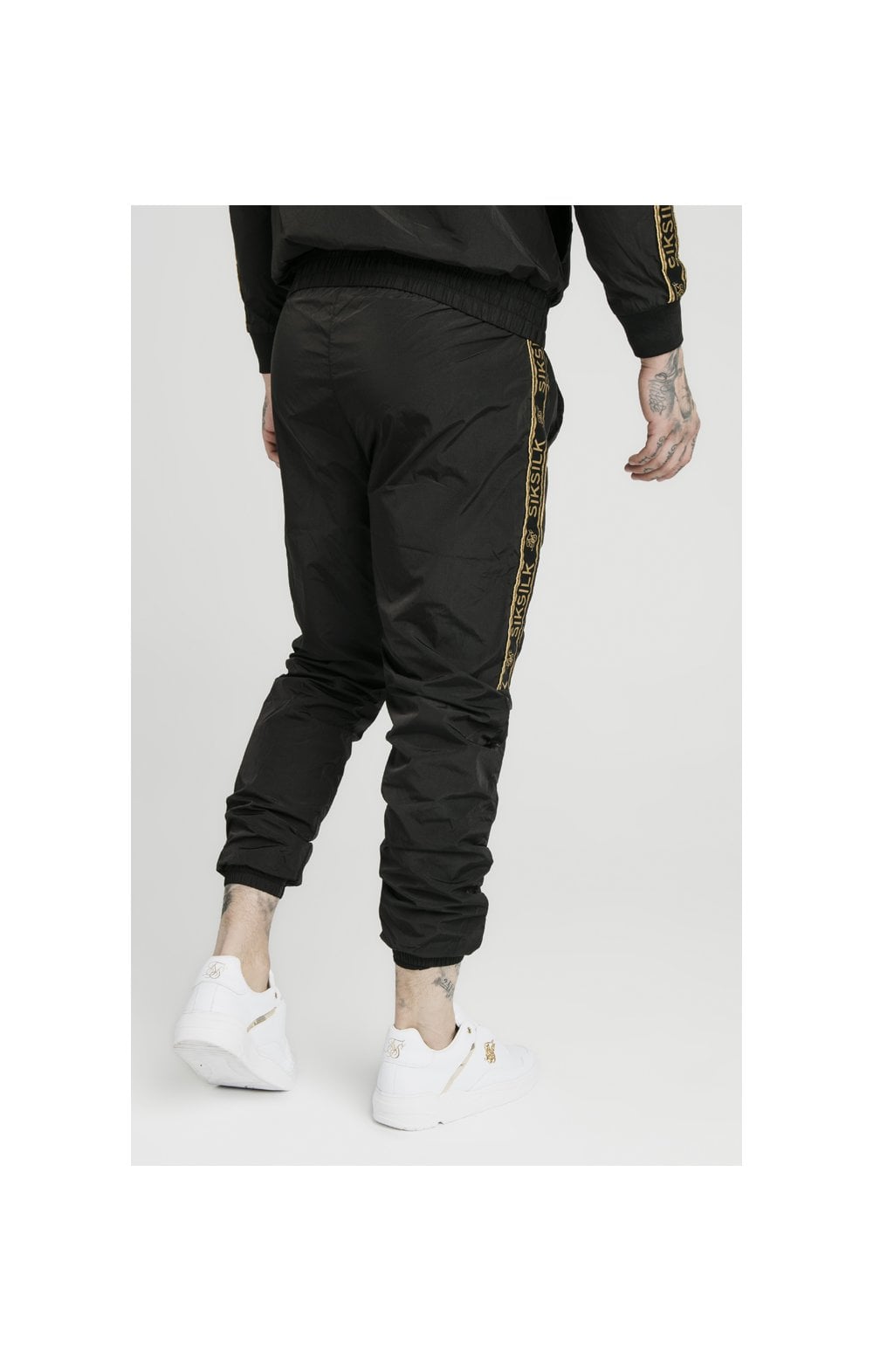 SikSilk Crushed Nylon Taped Joggers – Black & Gold (1)