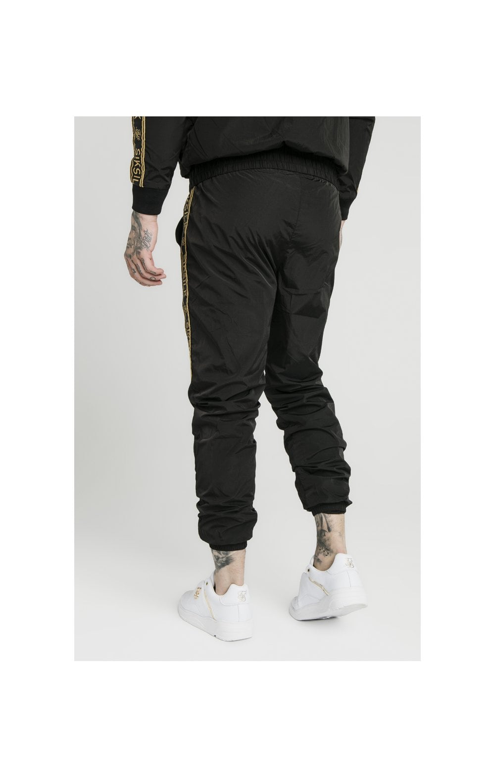 SikSilk Crushed Nylon Taped Joggers – Black & Gold (2)