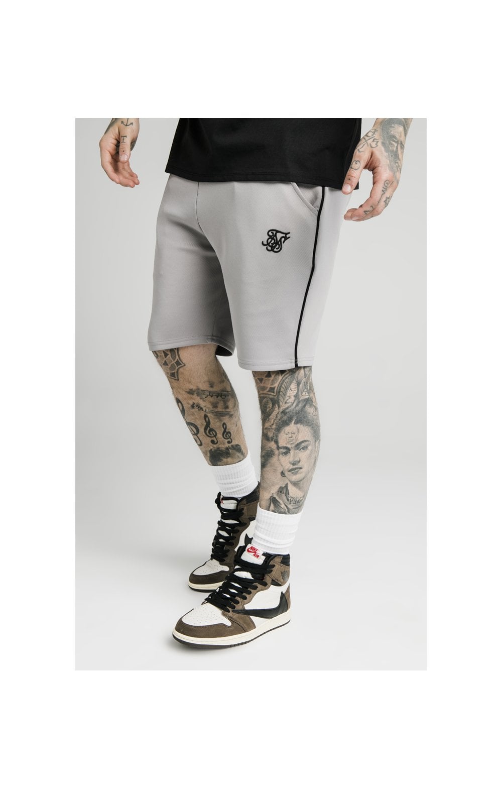 SikSilk Piped Poly Shorts - Grey Marl