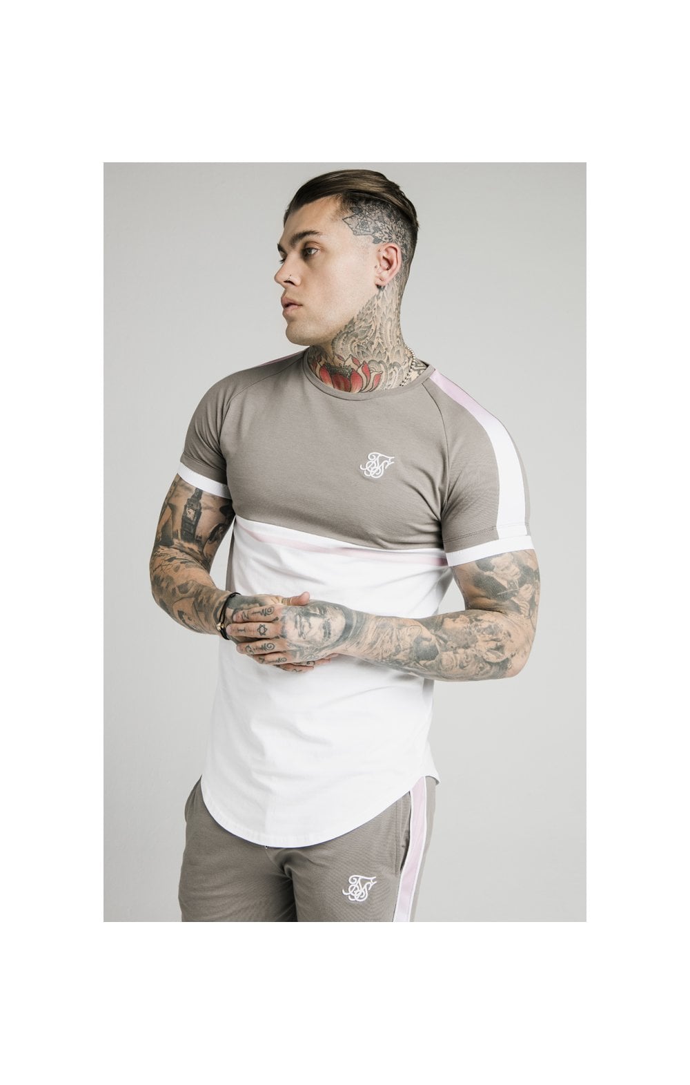 SikSilk S/S Fade Tee – White,Grey & Pink