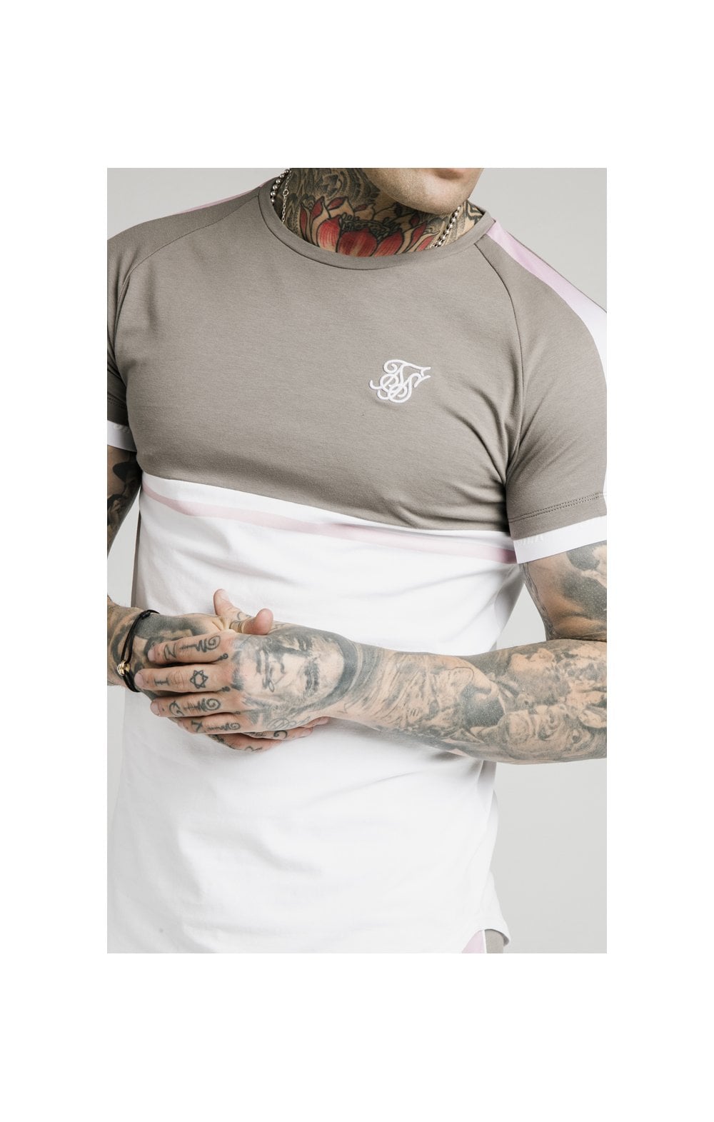 SikSilk S/S Fade Tee – White,Grey & Pink (1)