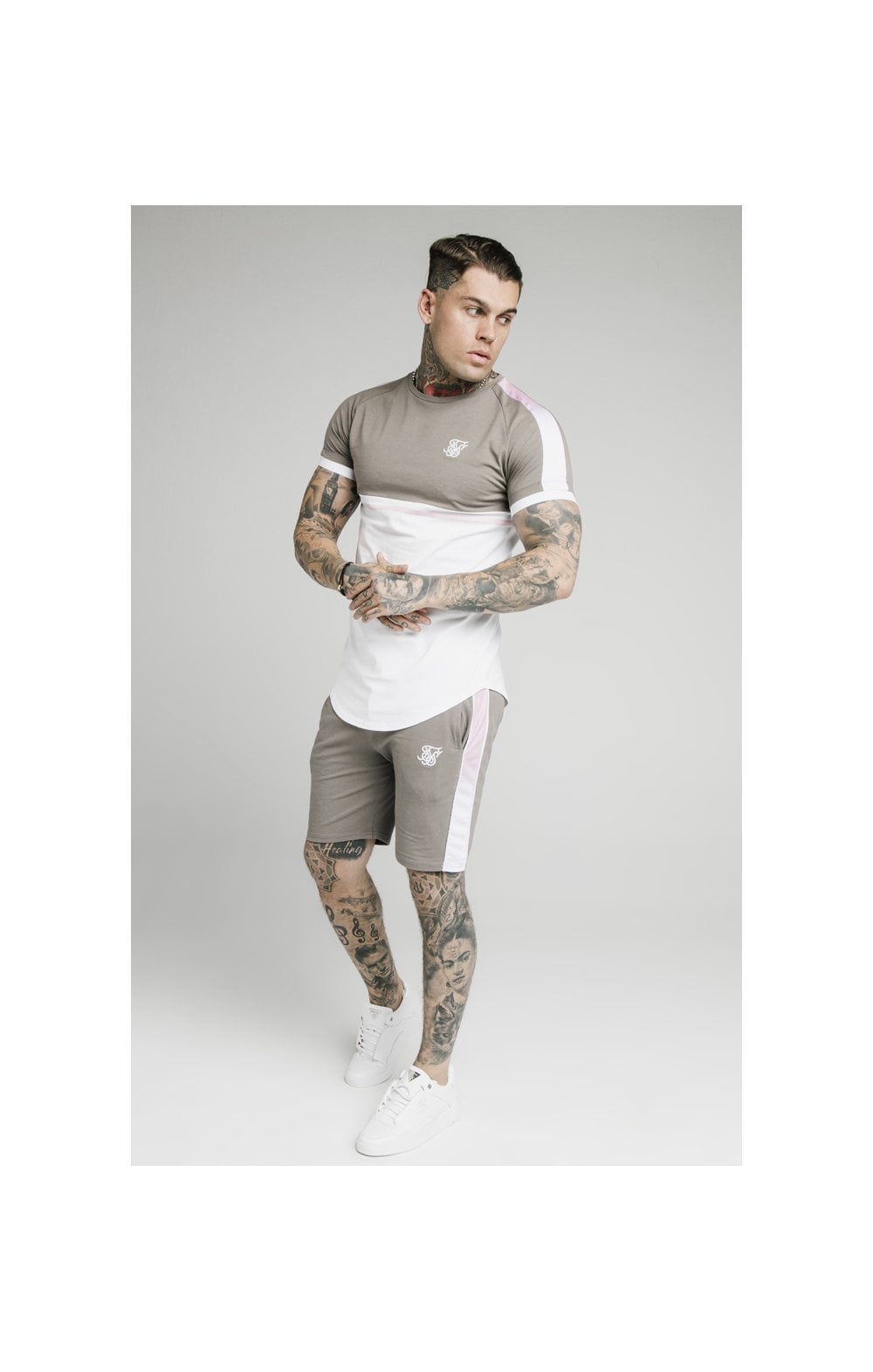 SikSilk S/S Fade Tee – White,Grey & Pink (2)