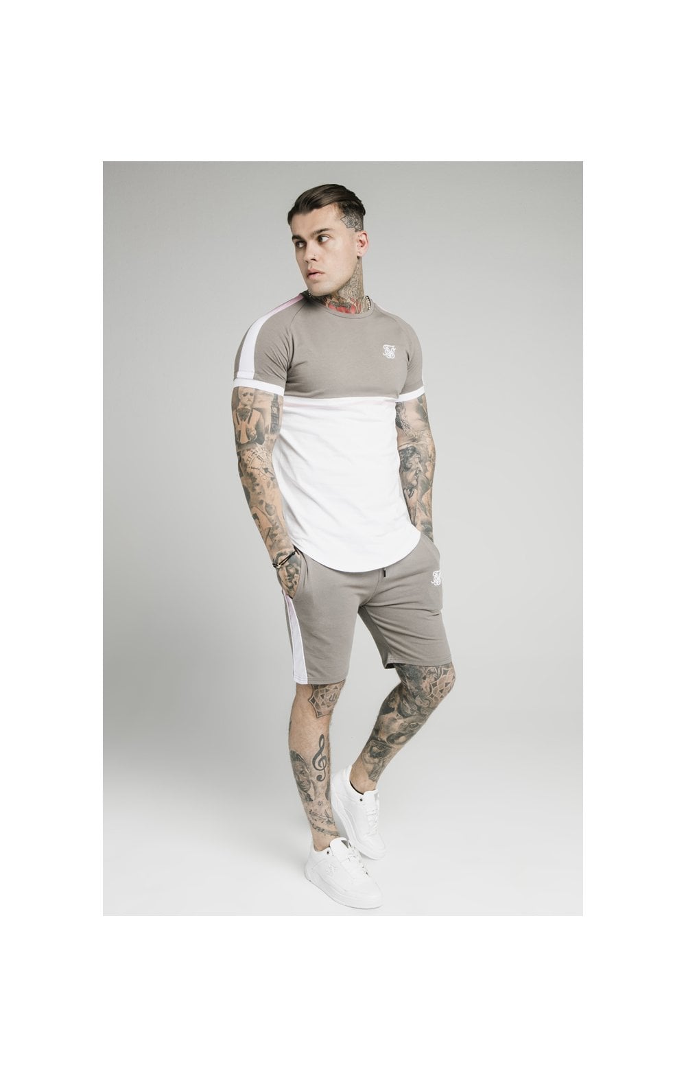 SikSilk S/S Fade Tee – White,Grey & Pink (3)