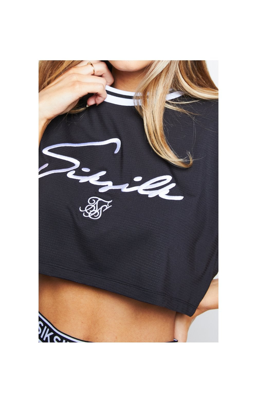 Load image into Gallery viewer, SikSilk Mesh Embroidered Crop Tee - Black (1)