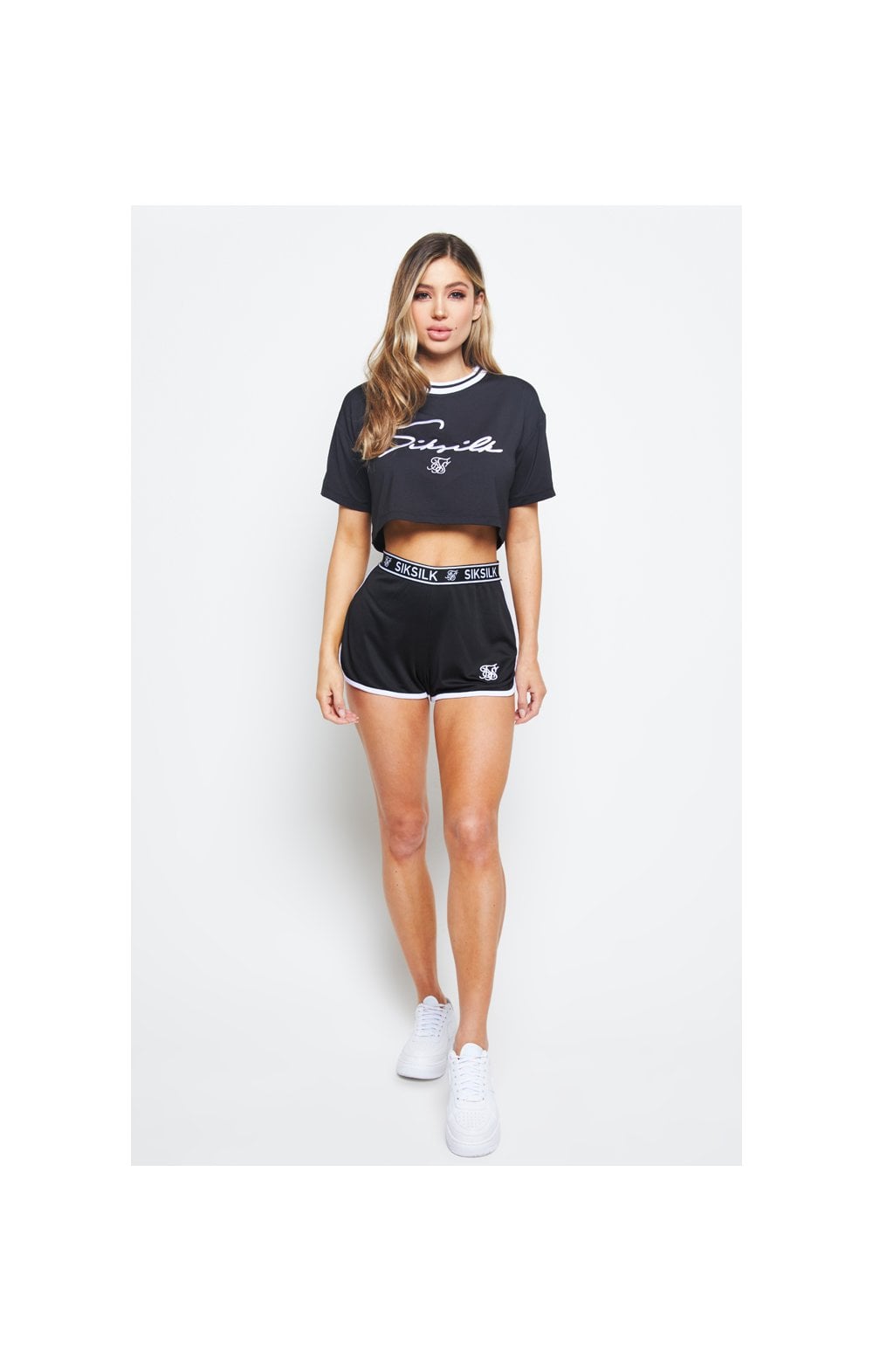 Load image into Gallery viewer, SikSilk Mesh Embroidered Crop Tee - Black (2)