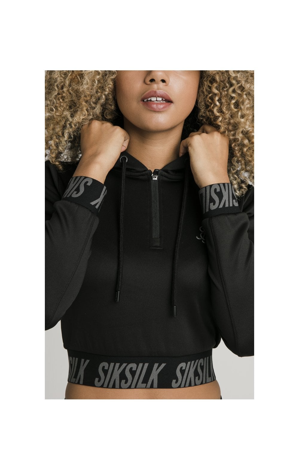 SikSilk Cropped Gym Track Top - Black (1)