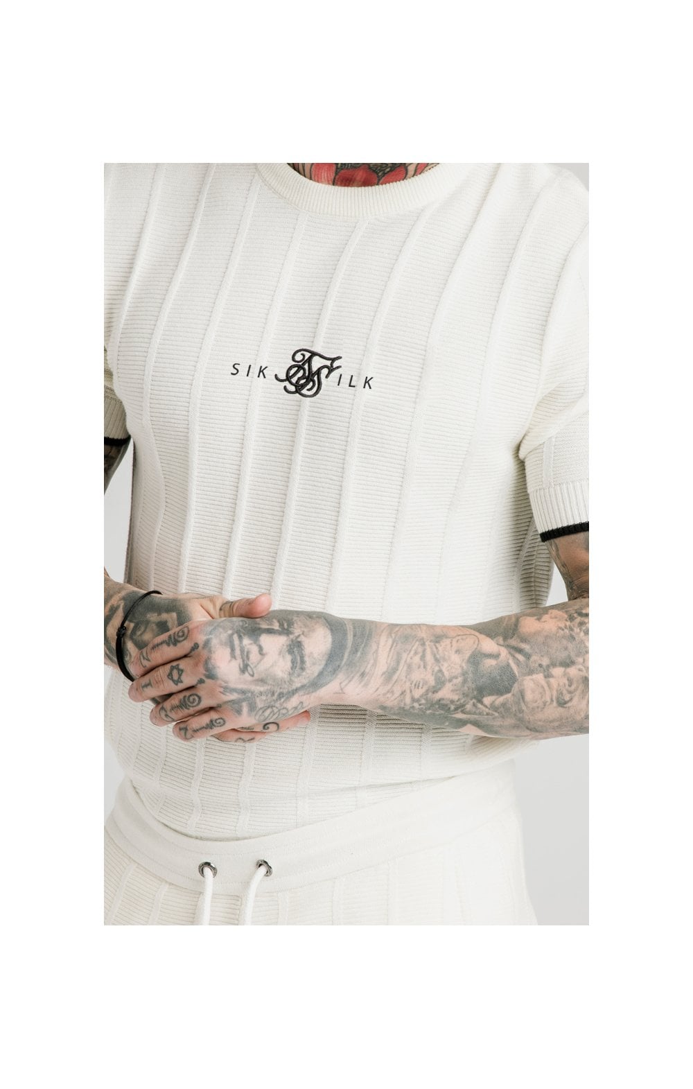 SikSilk Fitted Knit Tee - Off White (1)