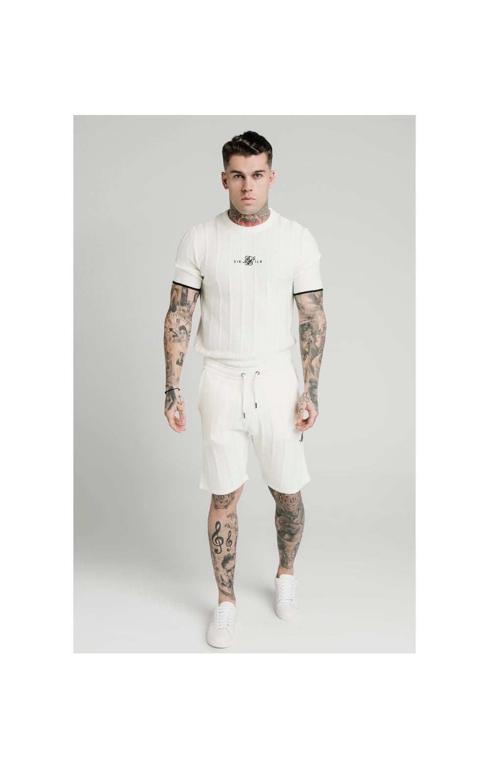 SikSilk Fitted Knit Tee - Off White