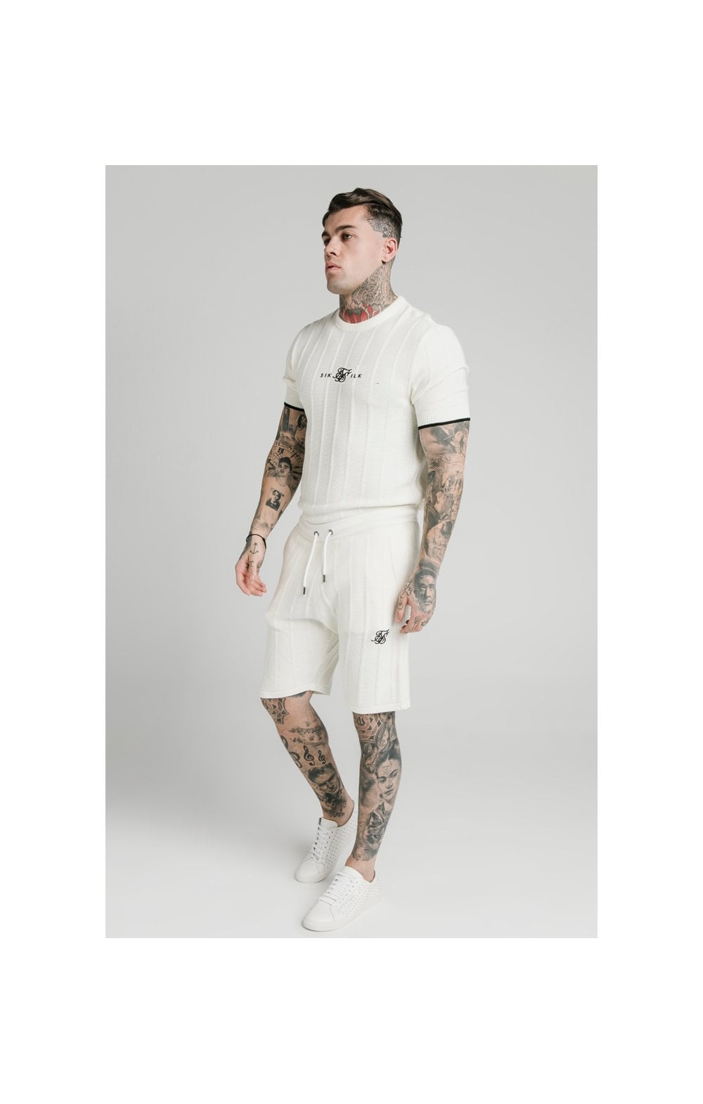 SikSilk Fitted Knit Tee - Off White (2)