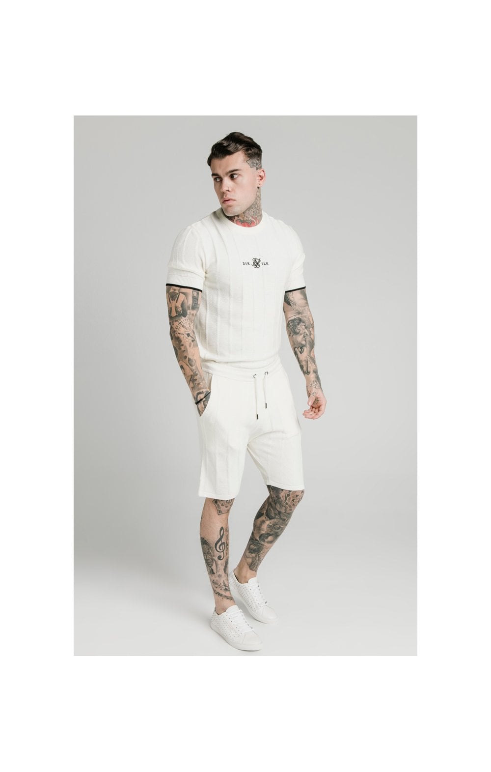 SikSilk Fitted Knit Tee - Off White (3)