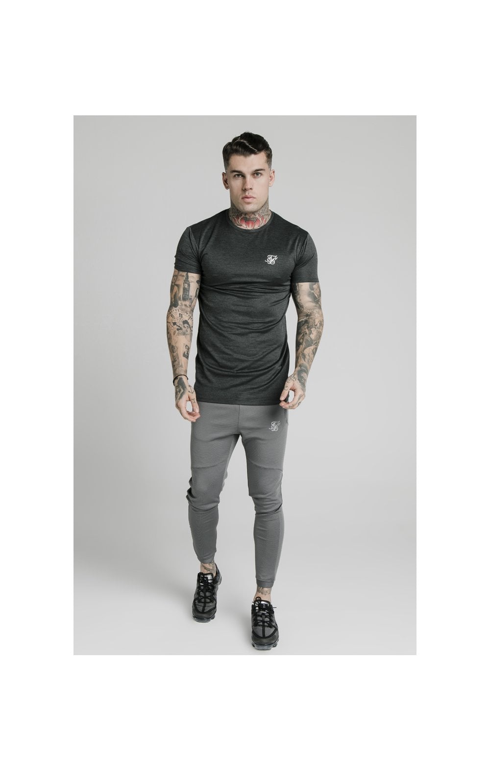 Load image into Gallery viewer, SikSilk Active Straight Hem Gym Tee - Charcoal Marl (2)
