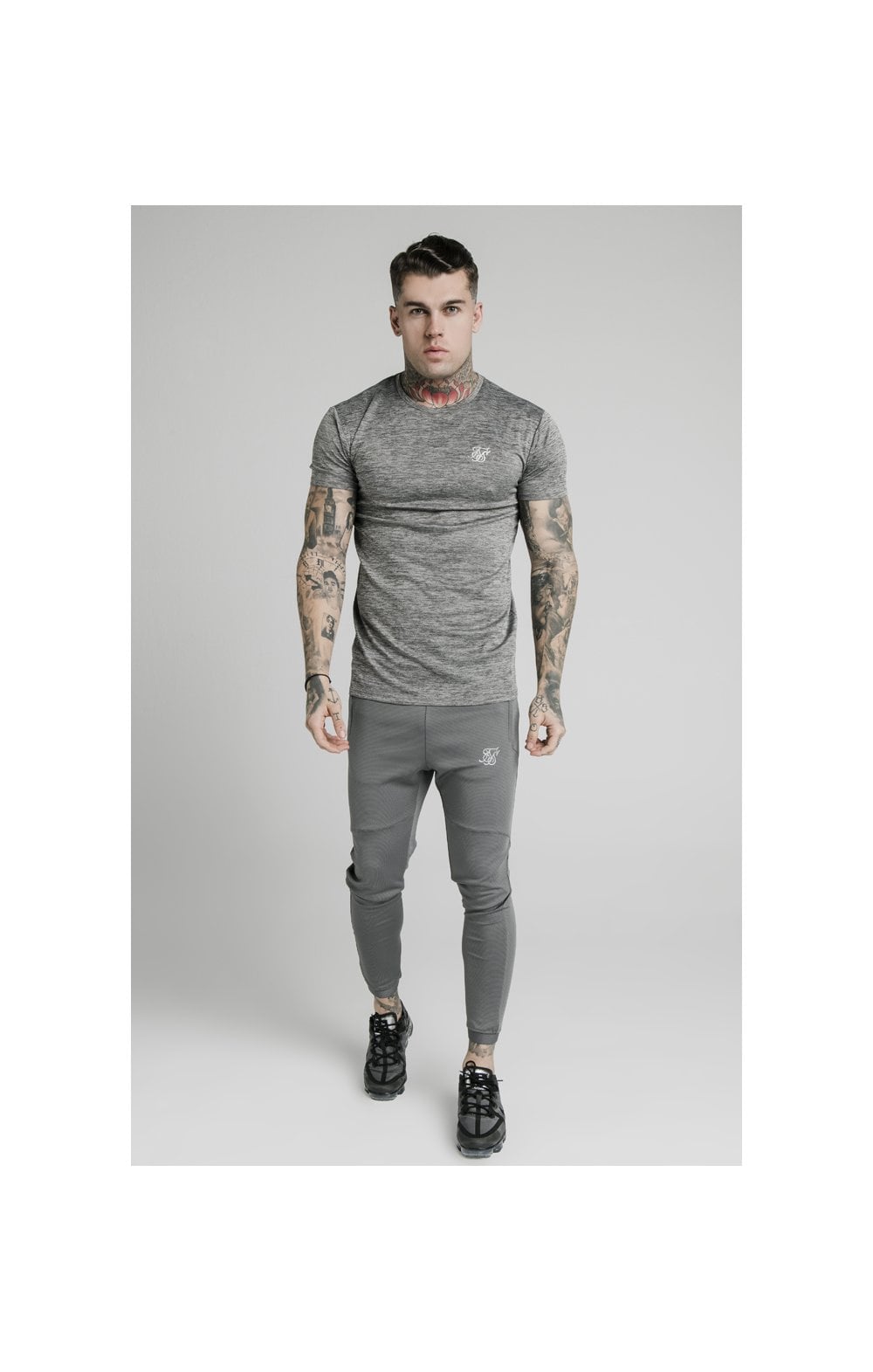 SikSilk Active Straight Hem Gym Tee - Grey Marl (2)