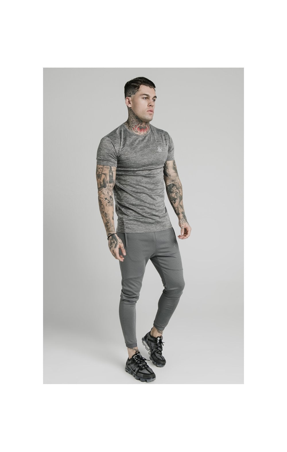 SikSilk Active Straight Hem Gym Tee - Grey Marl (3)