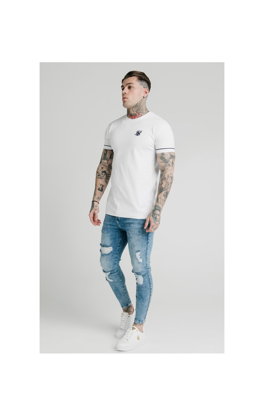 Load image into Gallery viewer, SikSilk S/S High Collar Tee - White