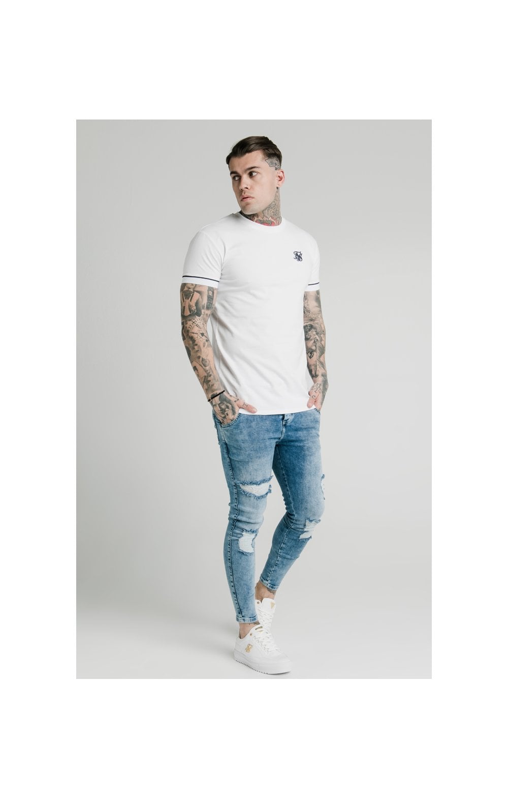 Load image into Gallery viewer, SikSilk S/S High Collar Tee - White (4)