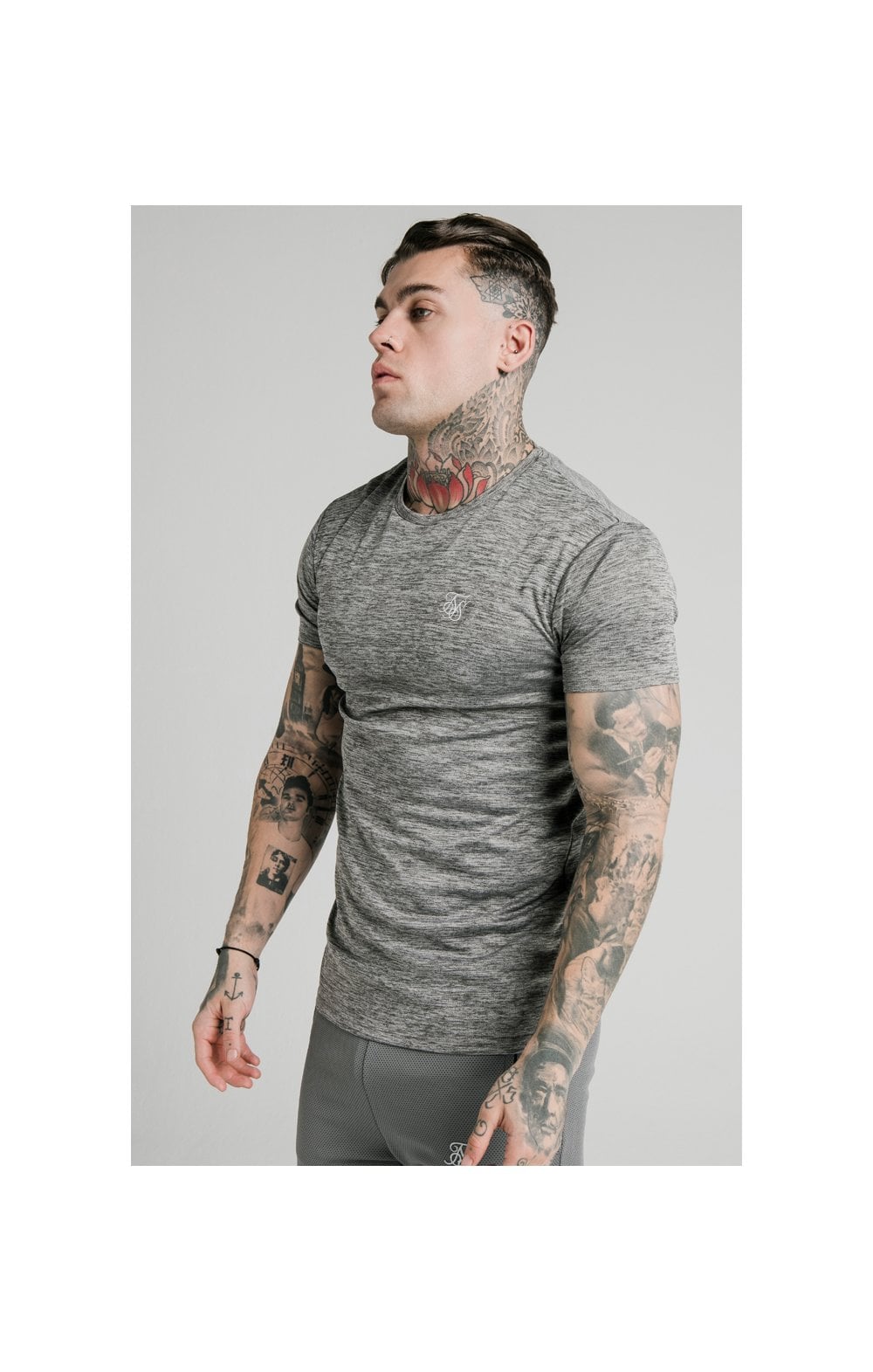 SikSilk Active Straight Hem Gym Tee - Grey Marl