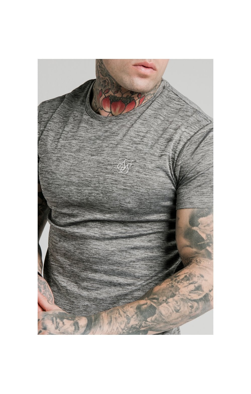 SikSilk Active Straight Hem Gym Tee - Grey Marl (1)