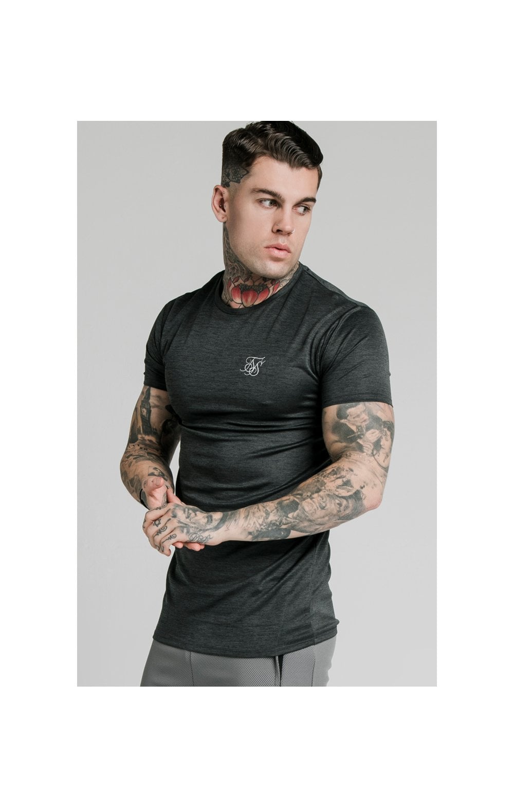 Load image into Gallery viewer, SikSilk Active Straight Hem Gym Tee - Charcoal Marl