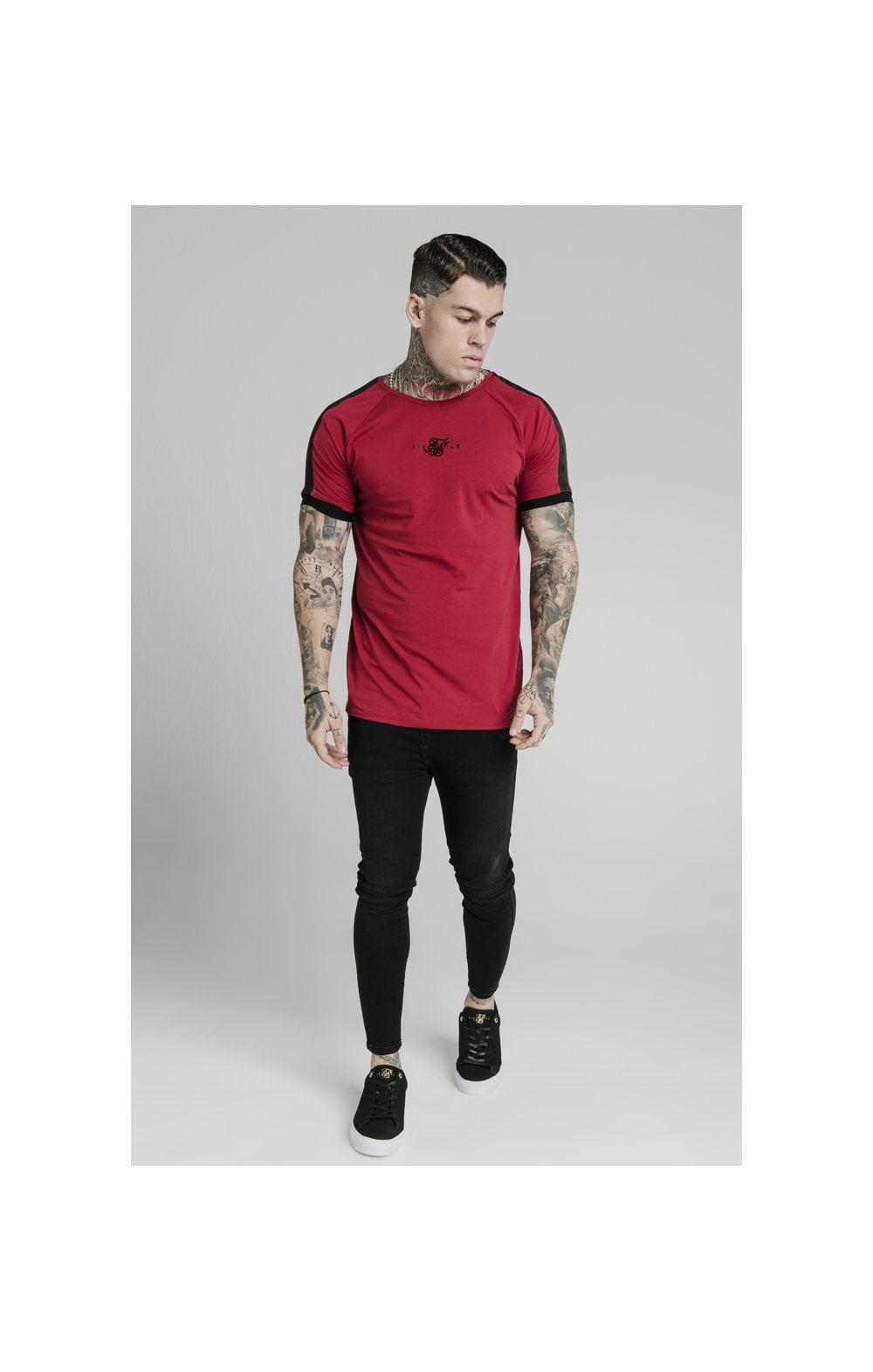 SikSilk S/S Raglan Tape Gym Tee - Red (2)