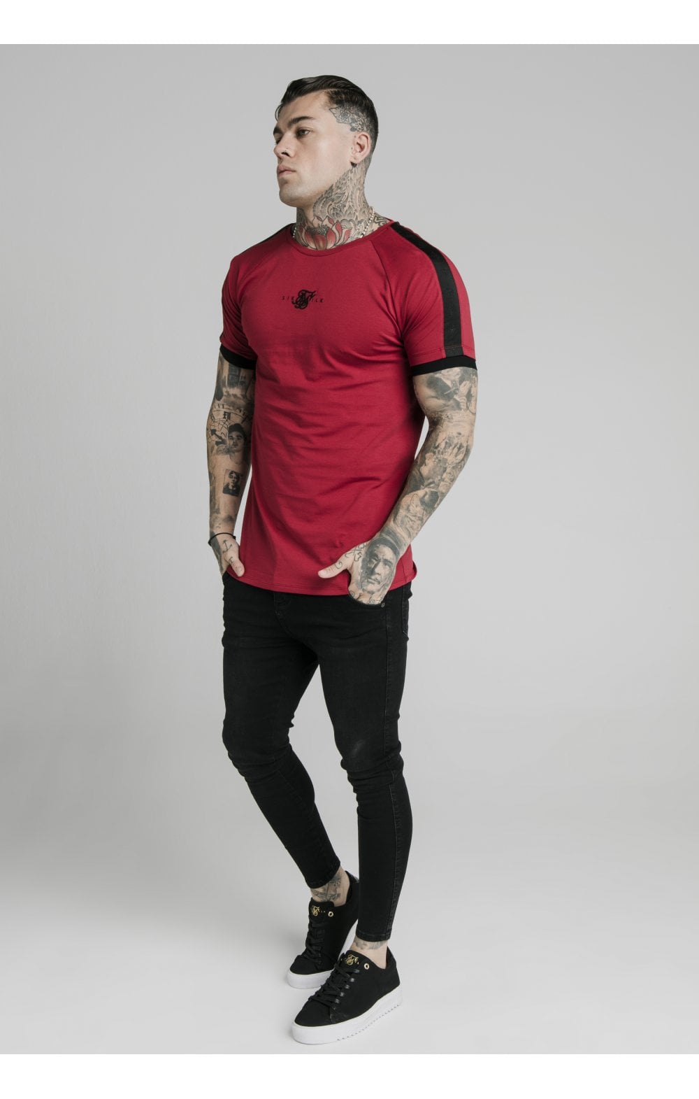 SikSilk S/S Raglan Tape Gym Tee - Red (3)