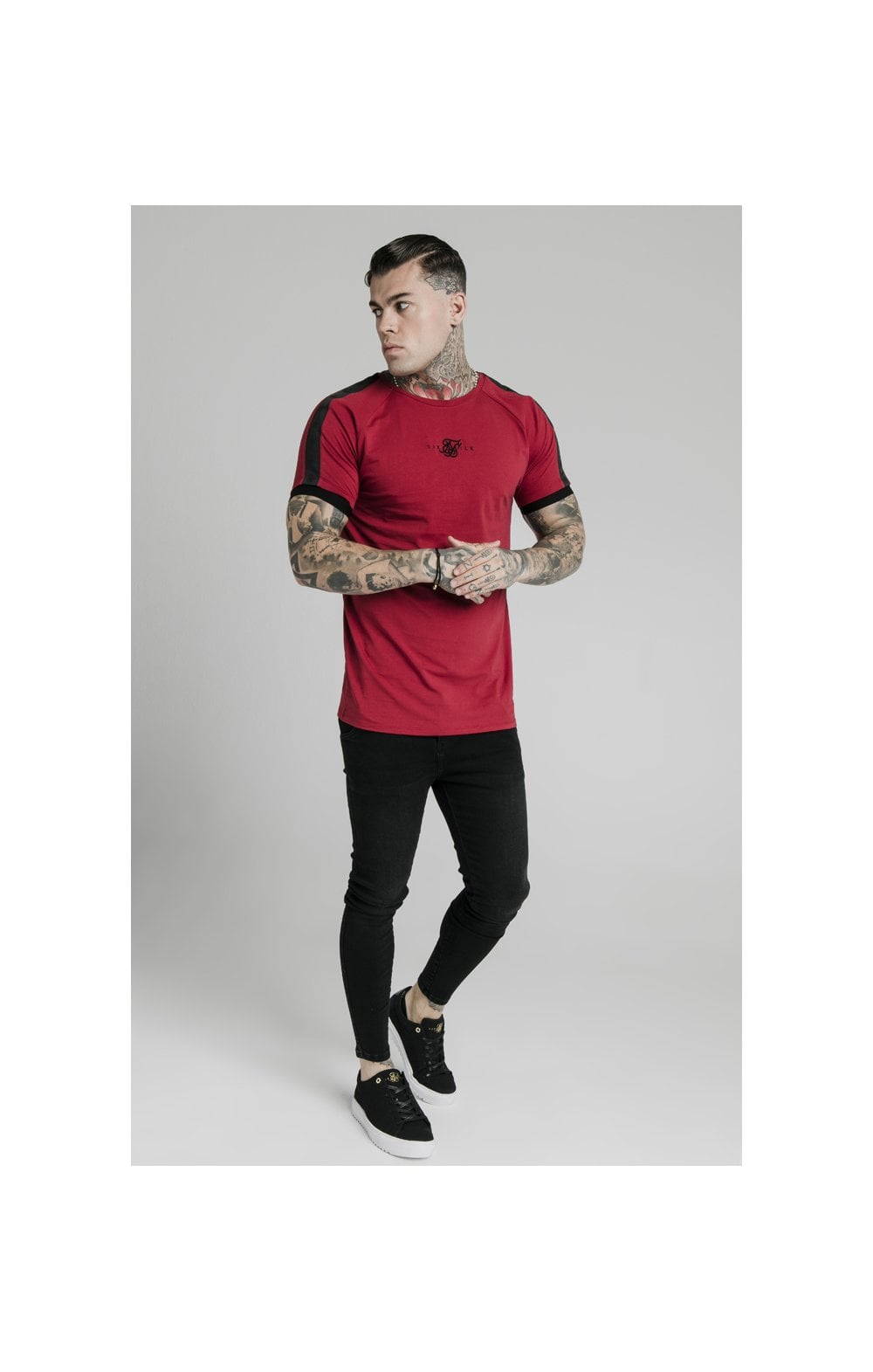 SikSilk S/S Raglan Tape Gym Tee - Red