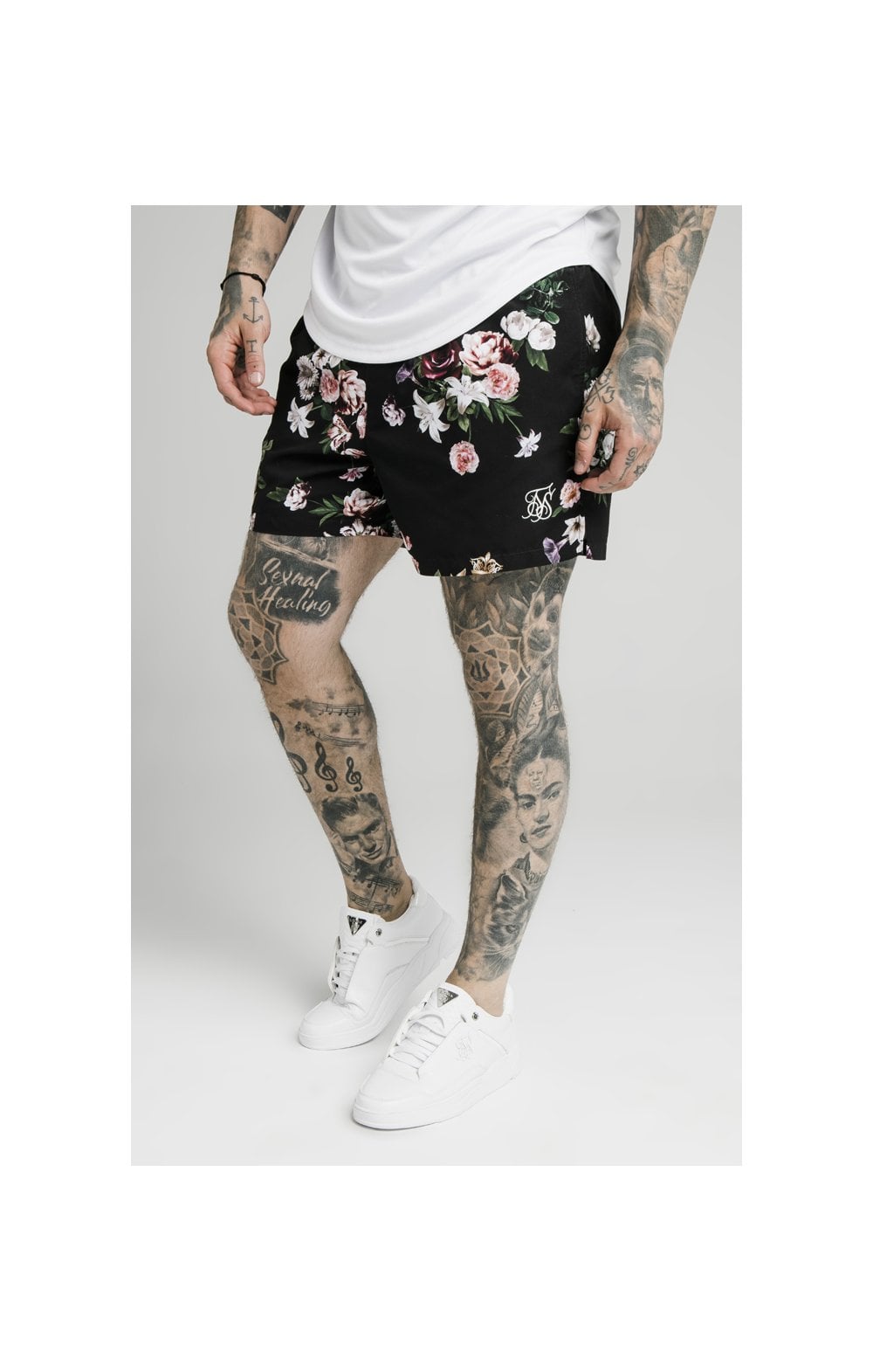 SikSilk Floral Swim Shorts – Black