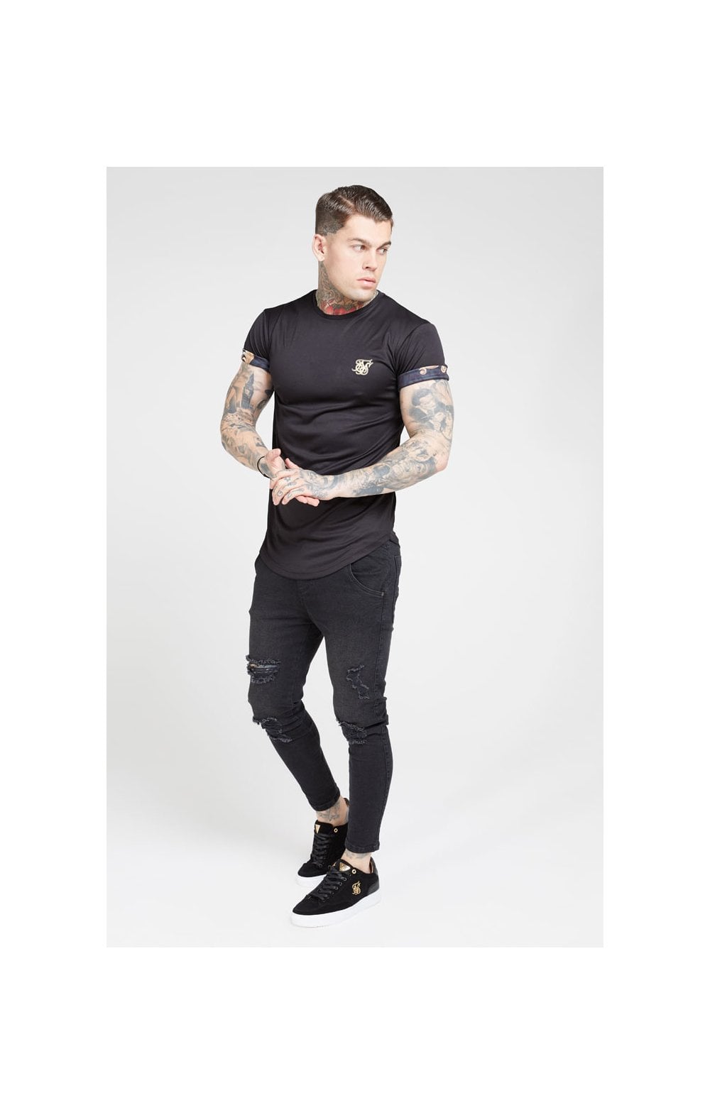 SikSilk S/S Roll Sleeve Tee – Black & Floral Animal (3)