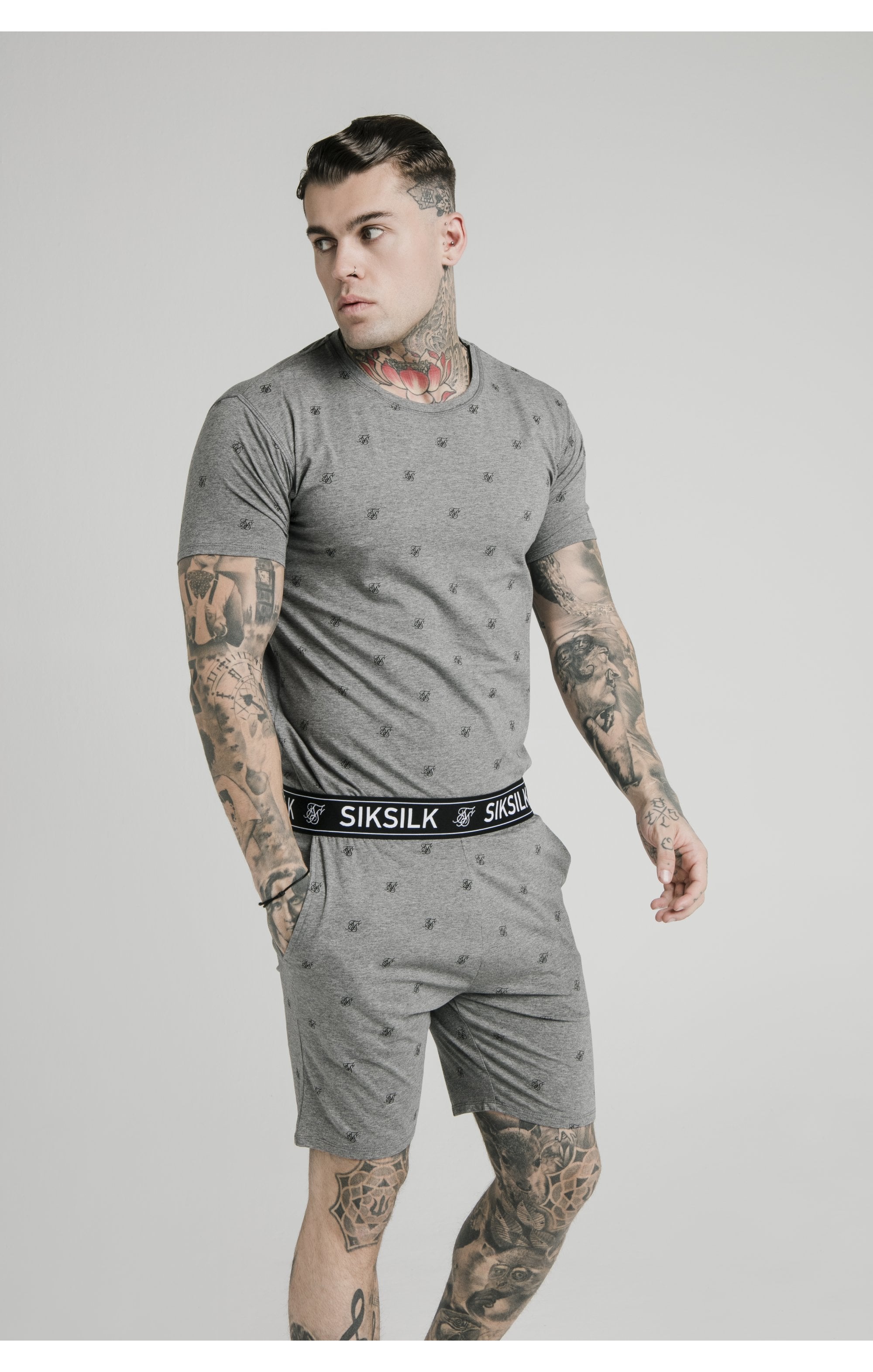 Load image into Gallery viewer, Grey Marl Logo Jersey Short (6)