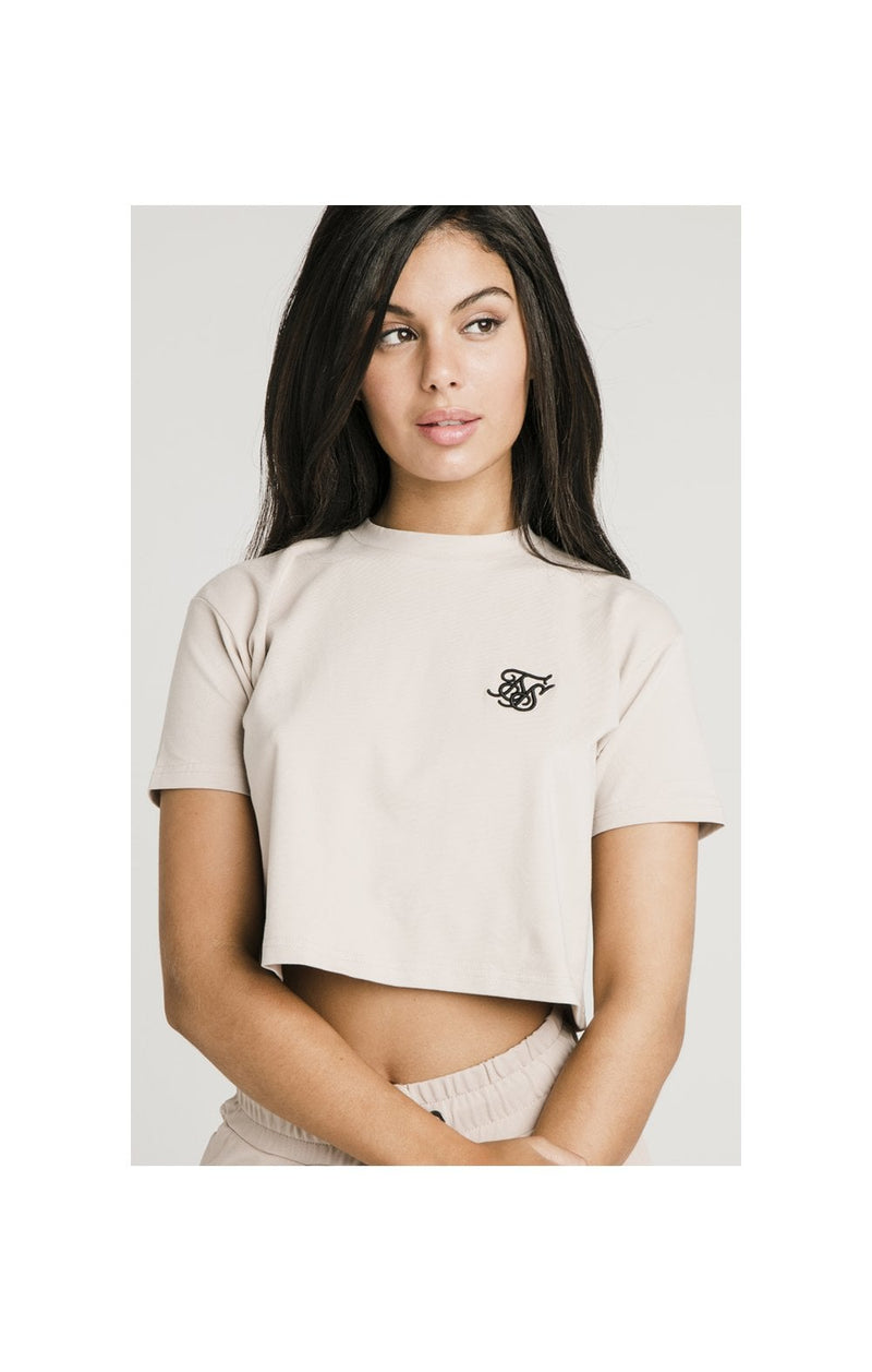 Beige Essential Retro Box Fit Crop T-Shirt