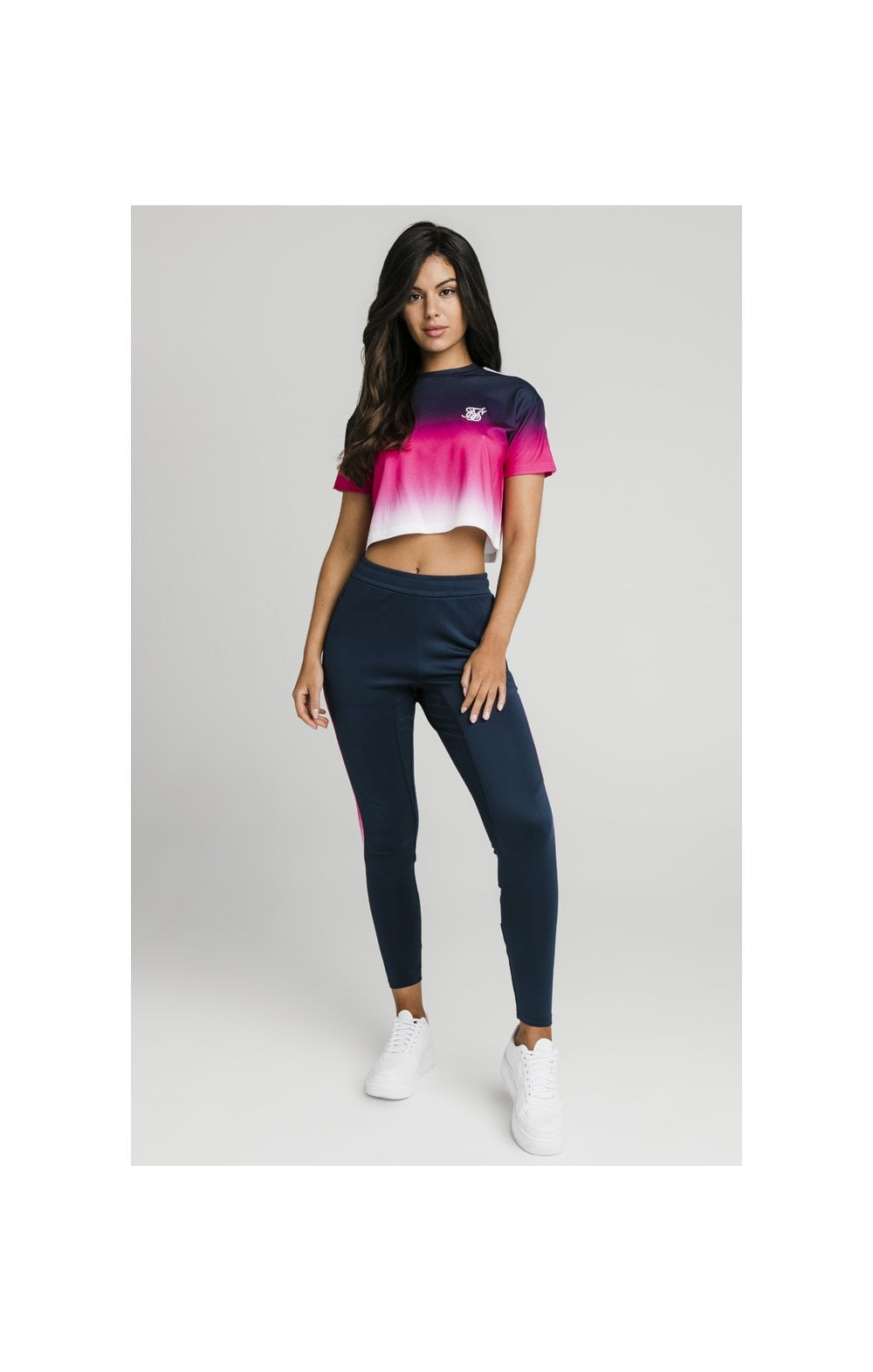 Load image into Gallery viewer, SikSilk Fade Tape Crop Tee - Navy,Pink &amp; White (2)