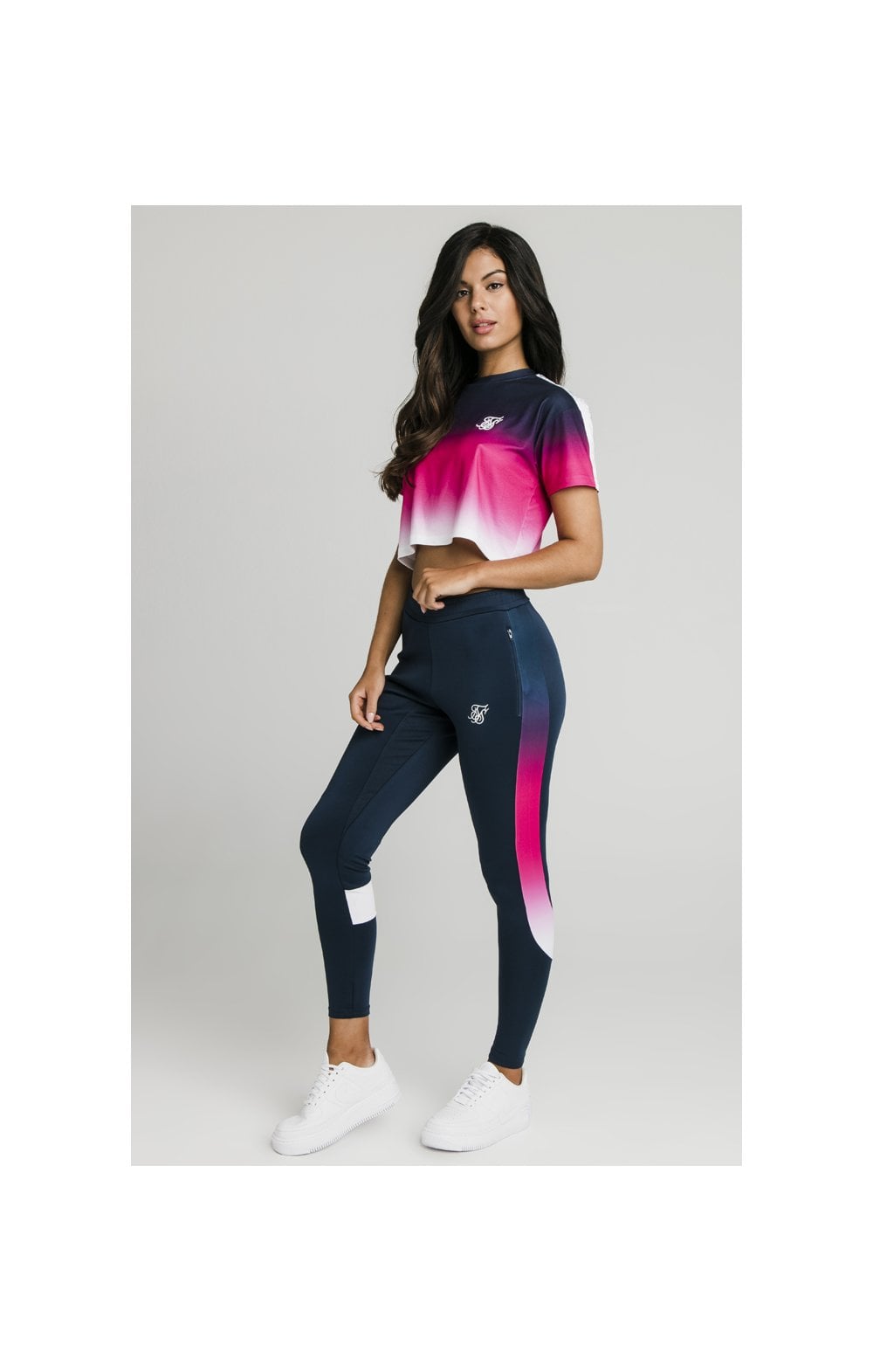 Load image into Gallery viewer, SikSilk Fade Tape Crop Tee - Navy,Pink &amp; White (4)