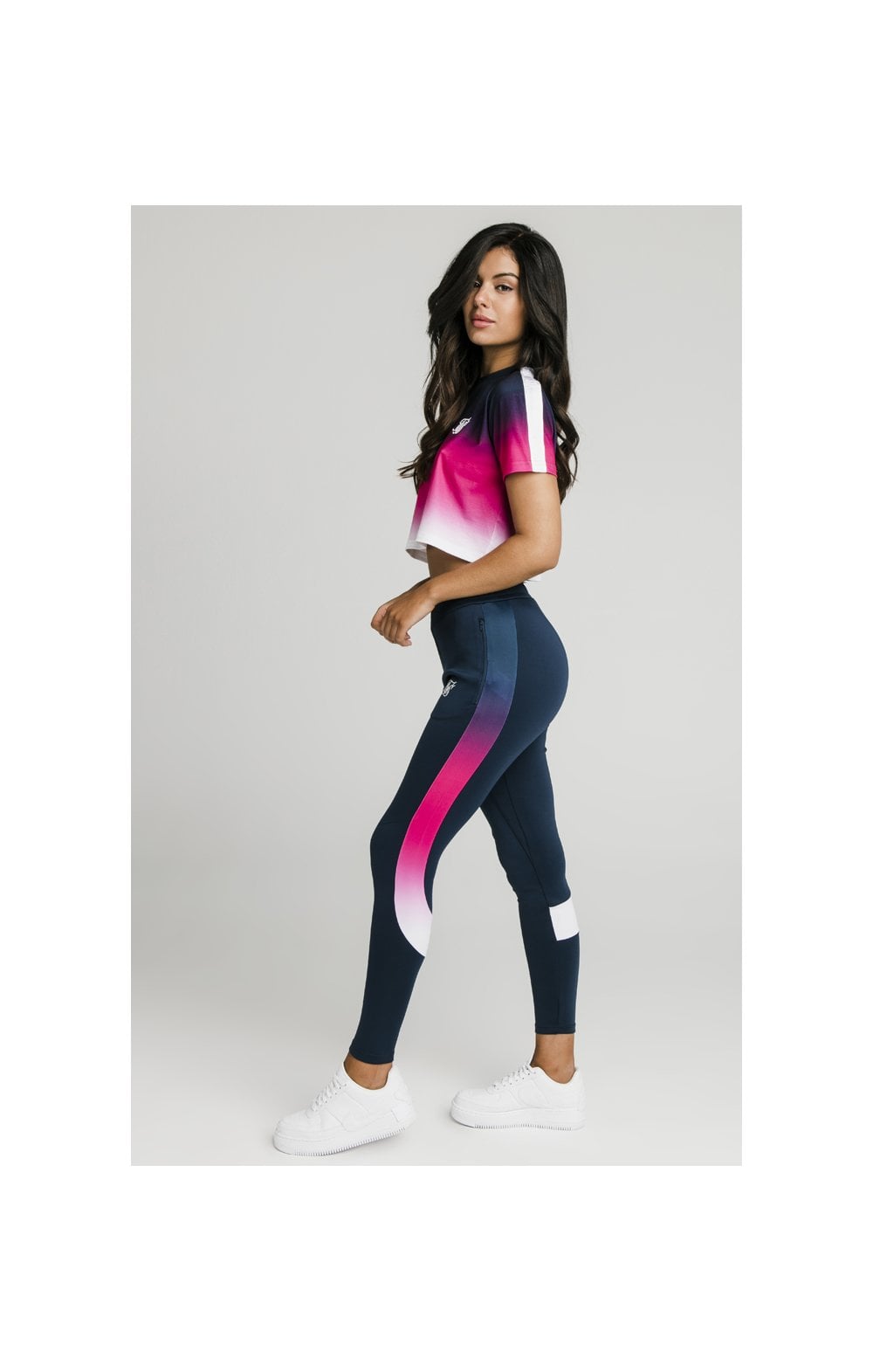 Load image into Gallery viewer, SikSilk Fade Tape Crop Tee - Navy,Pink &amp; White (5)