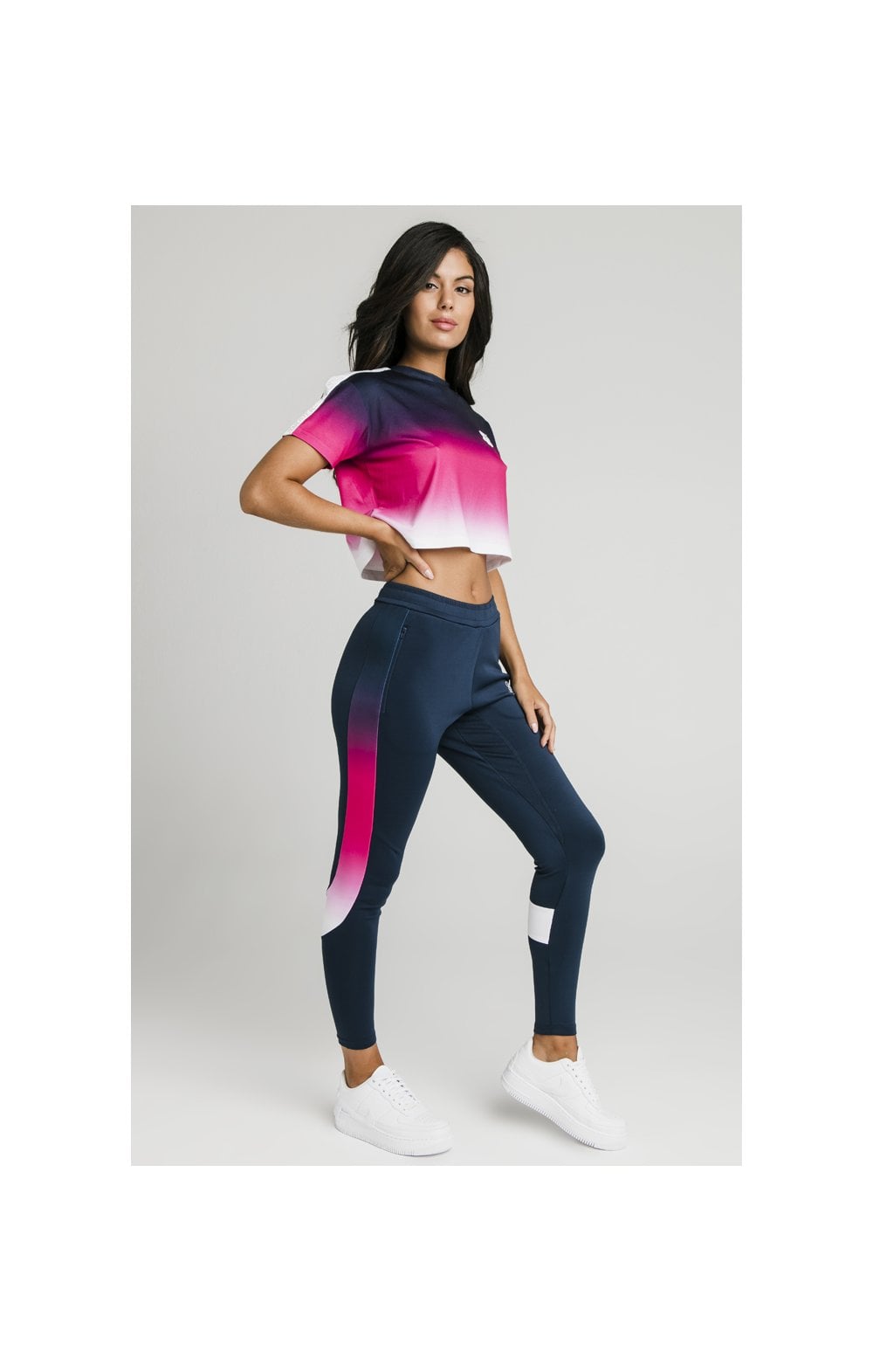 Load image into Gallery viewer, SikSilk Fade Tape Crop Tee - Navy,Pink &amp; White (6)