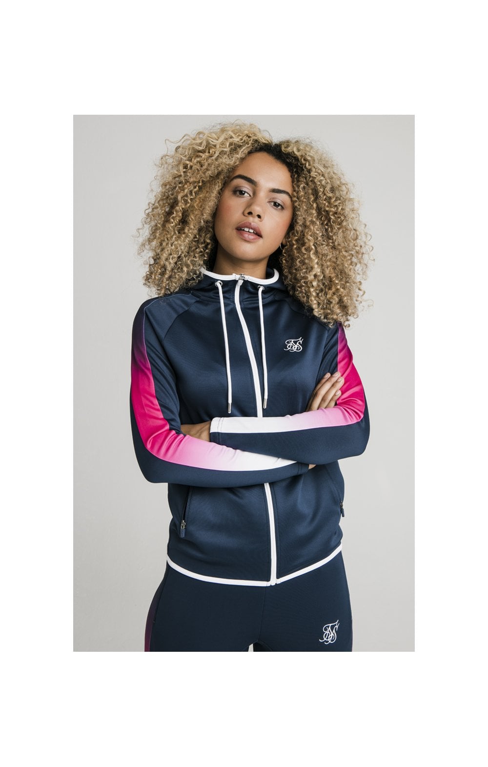 SikSilk Athlete Fade Stripe Zip Through Hoodie Navy