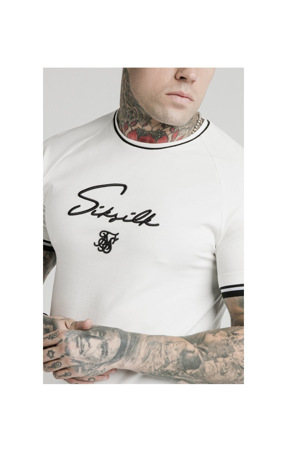 SikSilk Signature Piped Tech Tee - Off White (1)