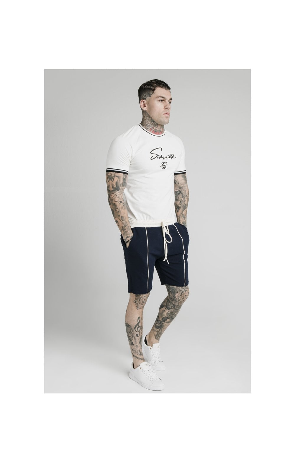 SikSilk Signature Piped Tech Tee - Off White (3)