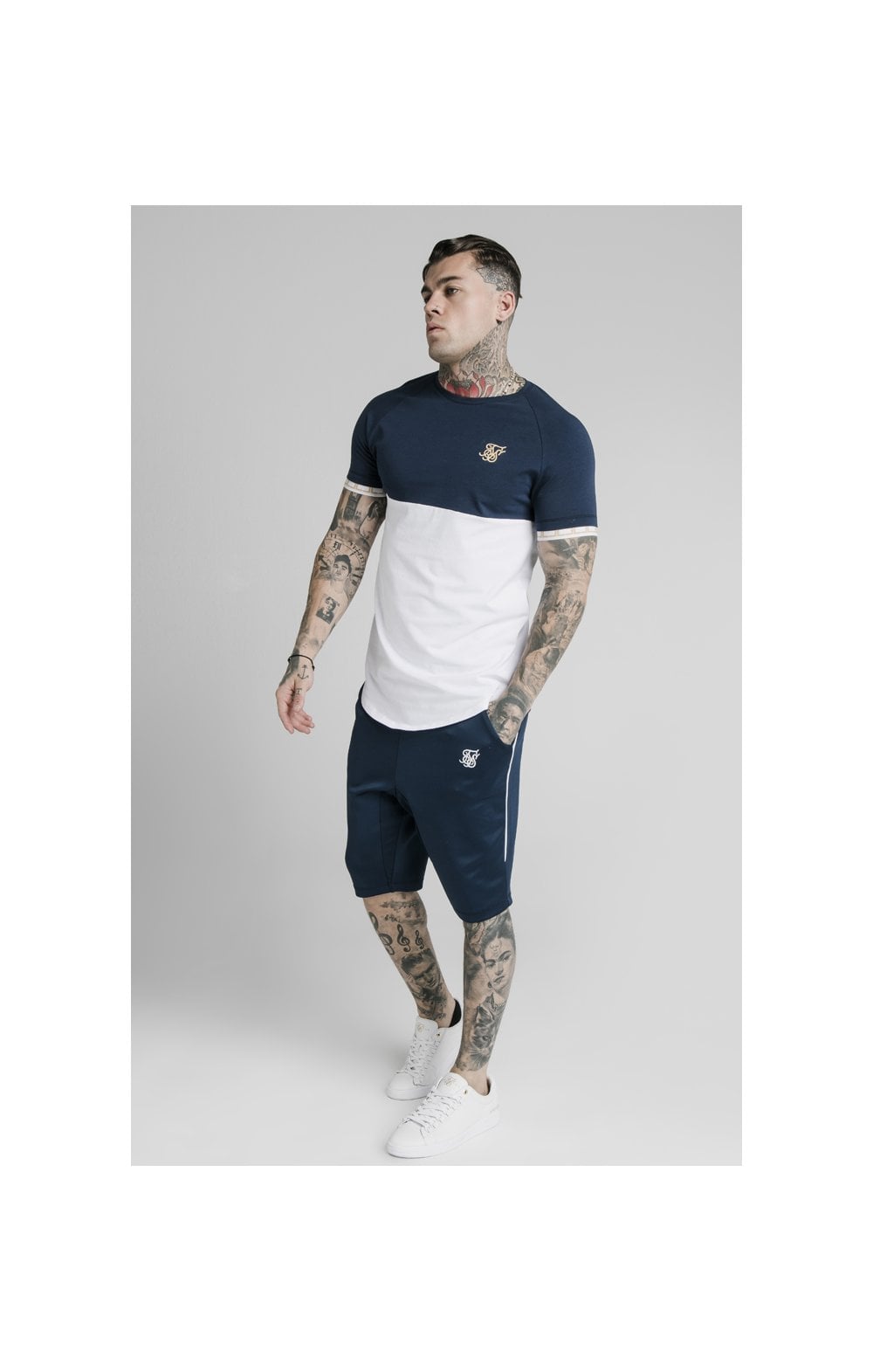 Load image into Gallery viewer, SikSilk S/S Cut &amp; Sew Tech Tee - Navy &amp; White (3)