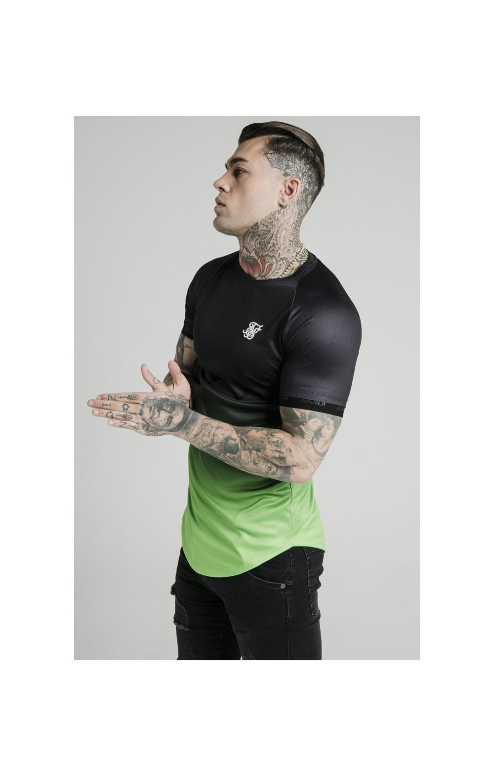 SikSilk S S Fade Tech Tee Black Fluro