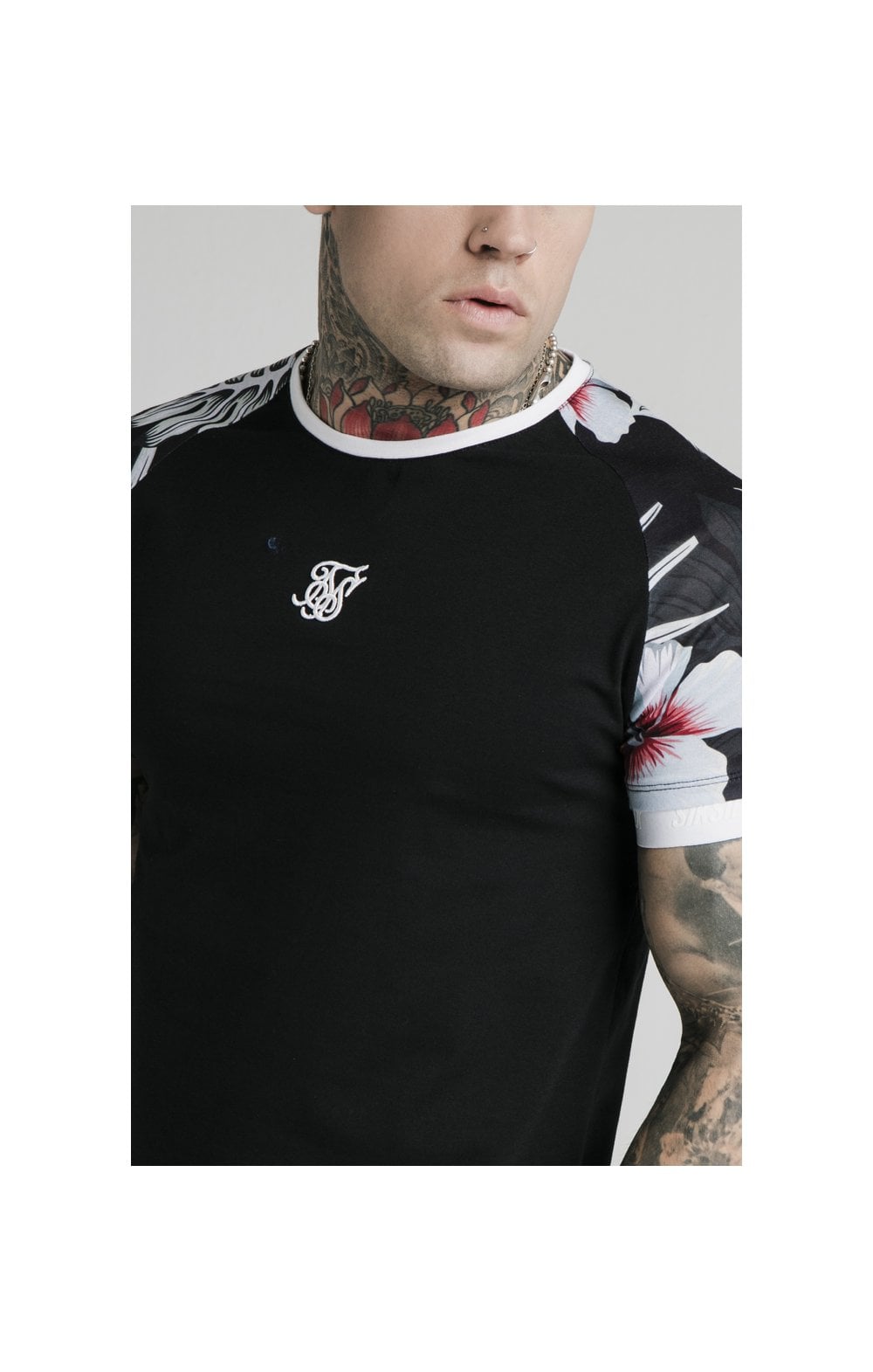 Load image into Gallery viewer, SikSilk S/S Floral Raglan Tech Tee - Black (1)