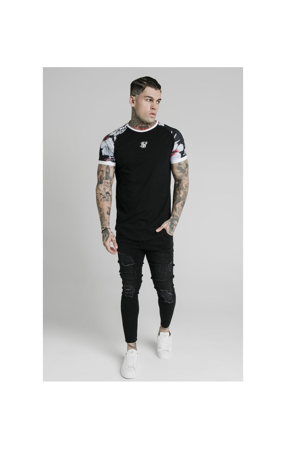 Load image into Gallery viewer, SikSilk S/S Floral Raglan Tech Tee - Black