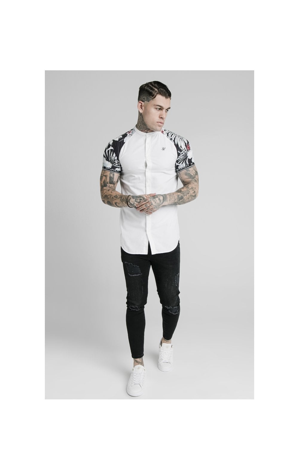 SikSilk S/S Floral Raglan Tech Shirt - White & Floral (1)