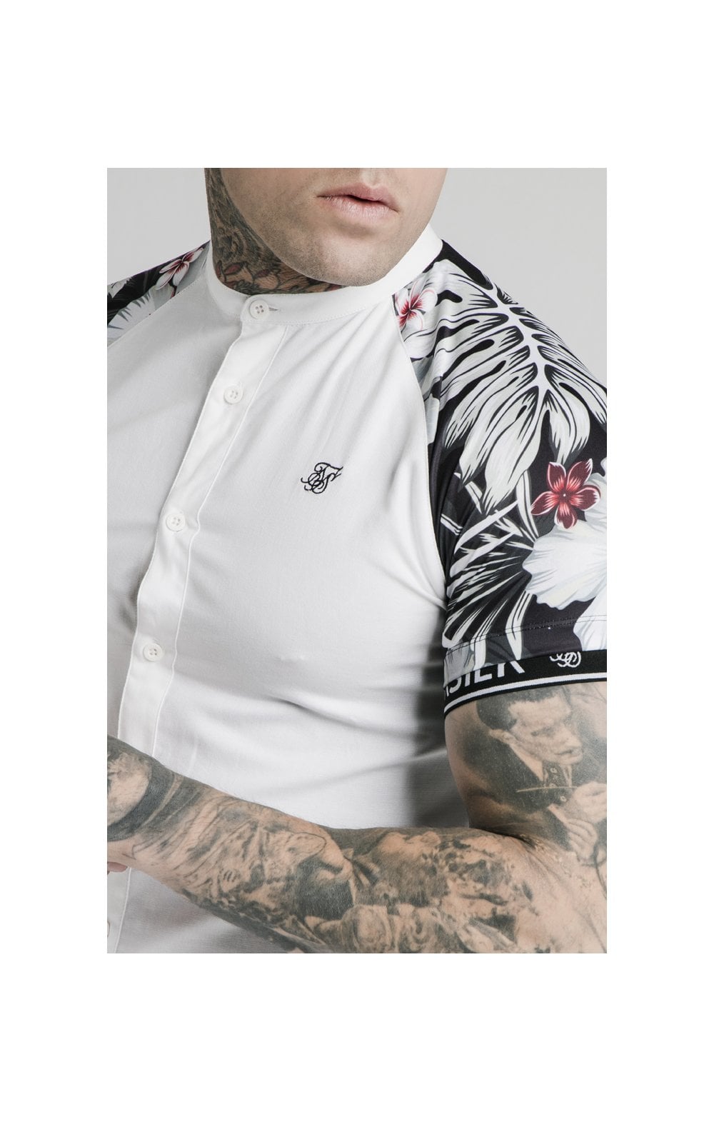 SikSilk S/S Floral Raglan Tech Shirt - White & Floral