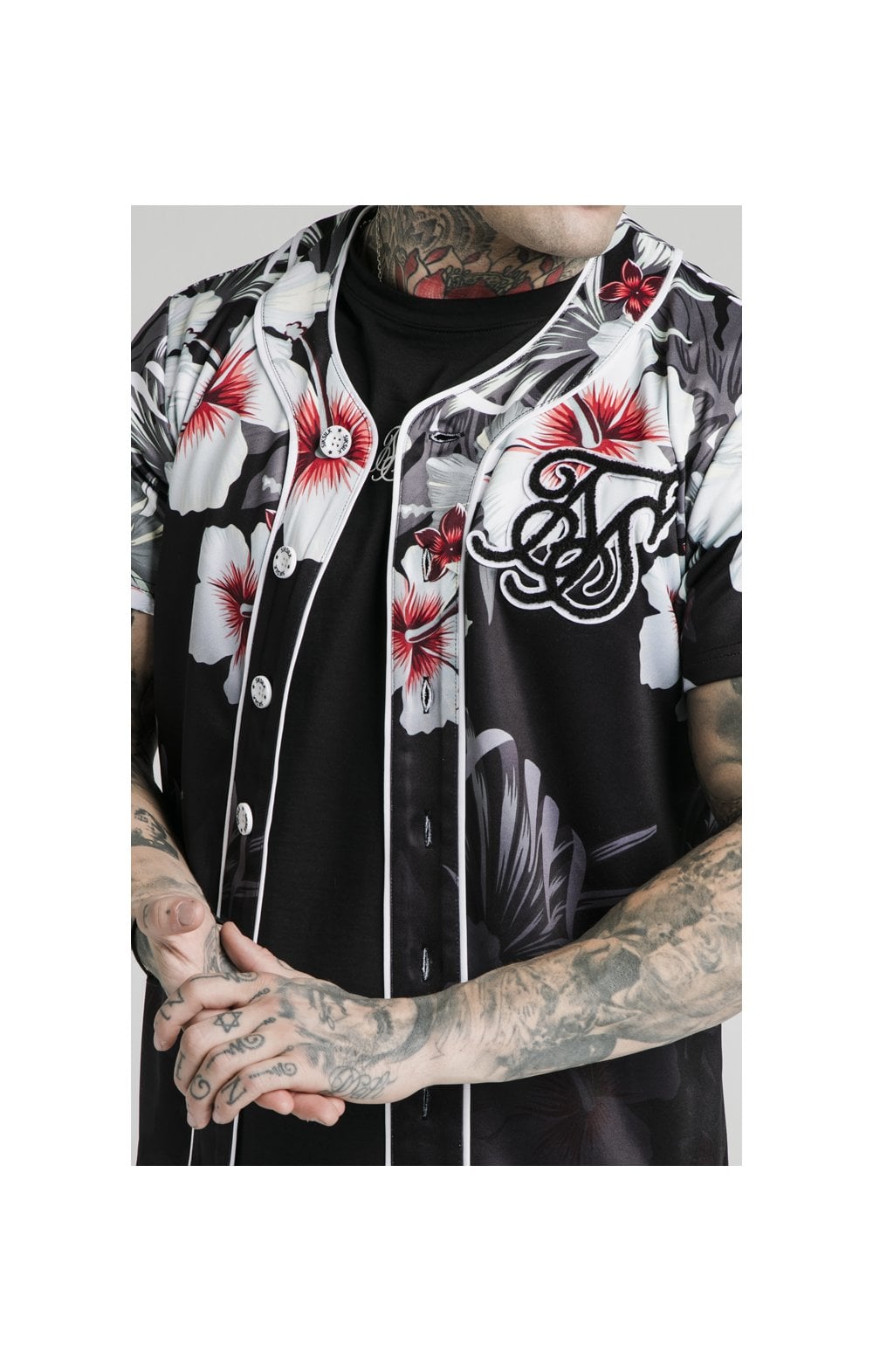 Load image into Gallery viewer, SikSilk Floral Baseball Jersey - Black (1)