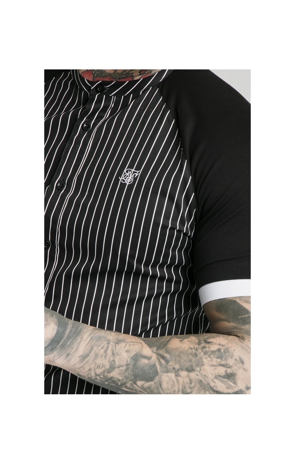 SikSilk S/S Raglan Inset Cuff  Shirt - Black & White (1)